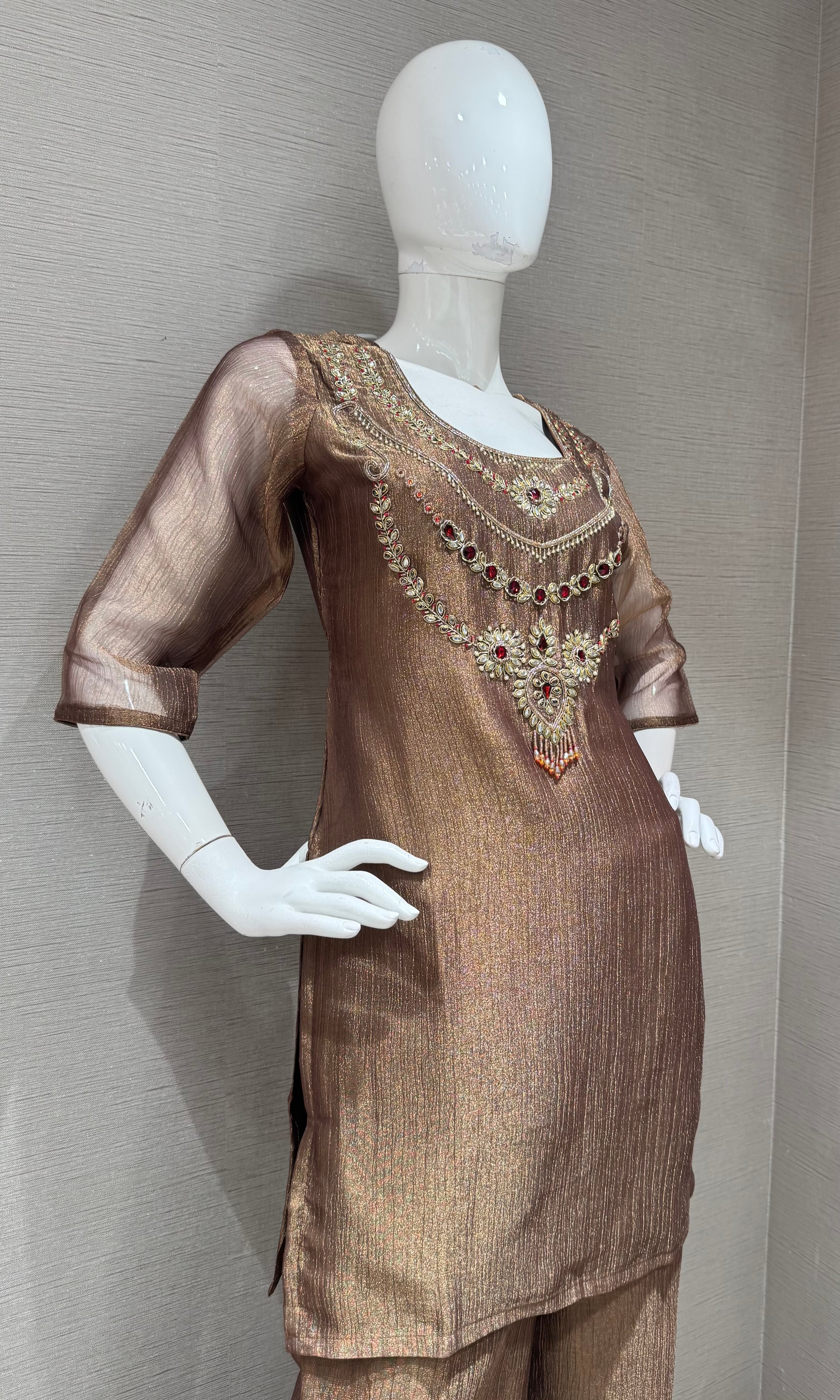 Copper Shimmer Cord Palazzo Set