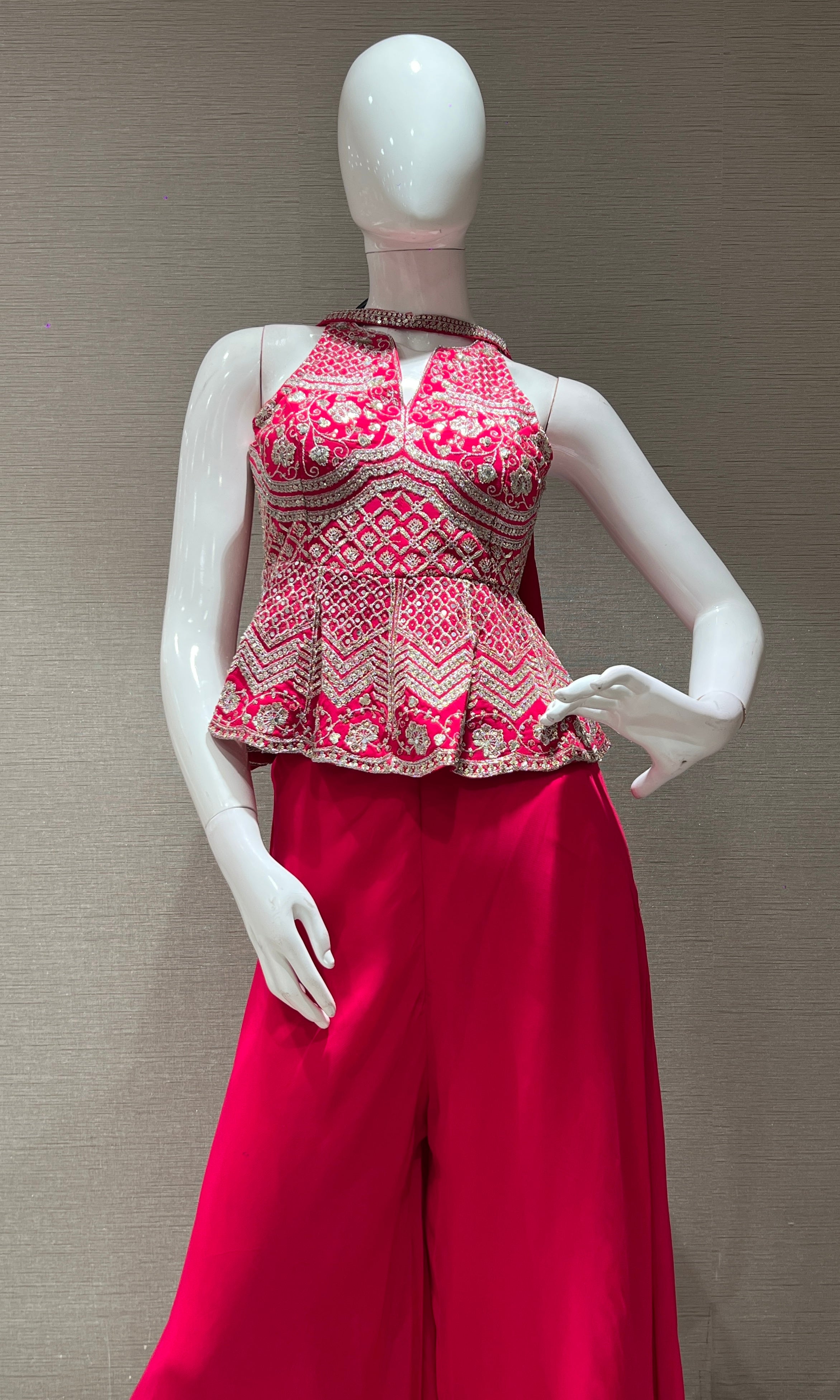 Pink EMBROIDERED PEPLUM Palazzo set