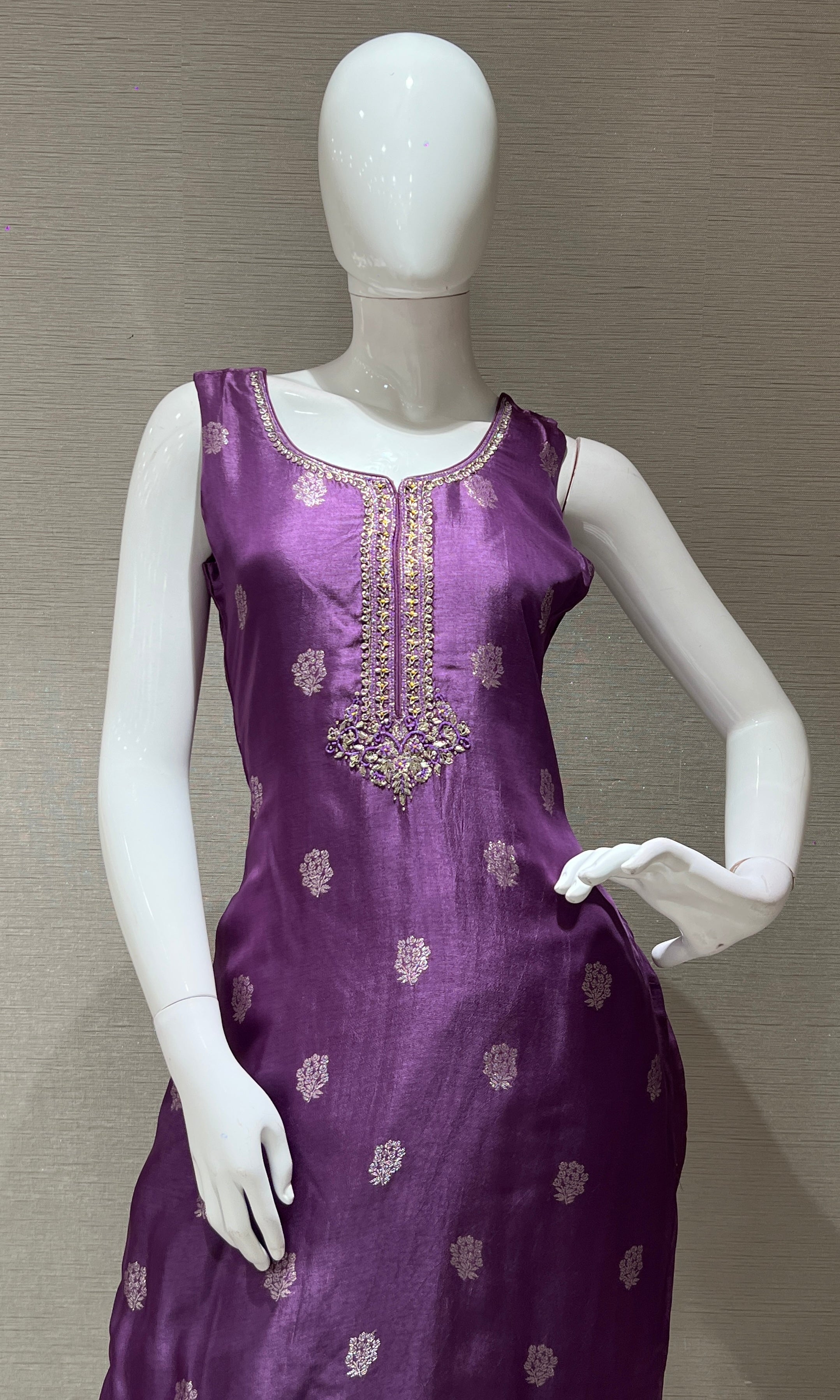 Purple Embroidered Kurta Set with Dupatta