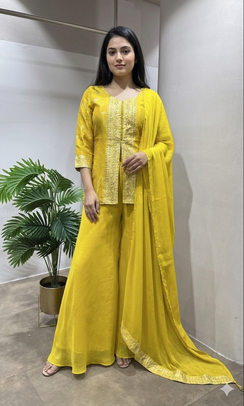 YELLOW GOLDEN SHARARA SET