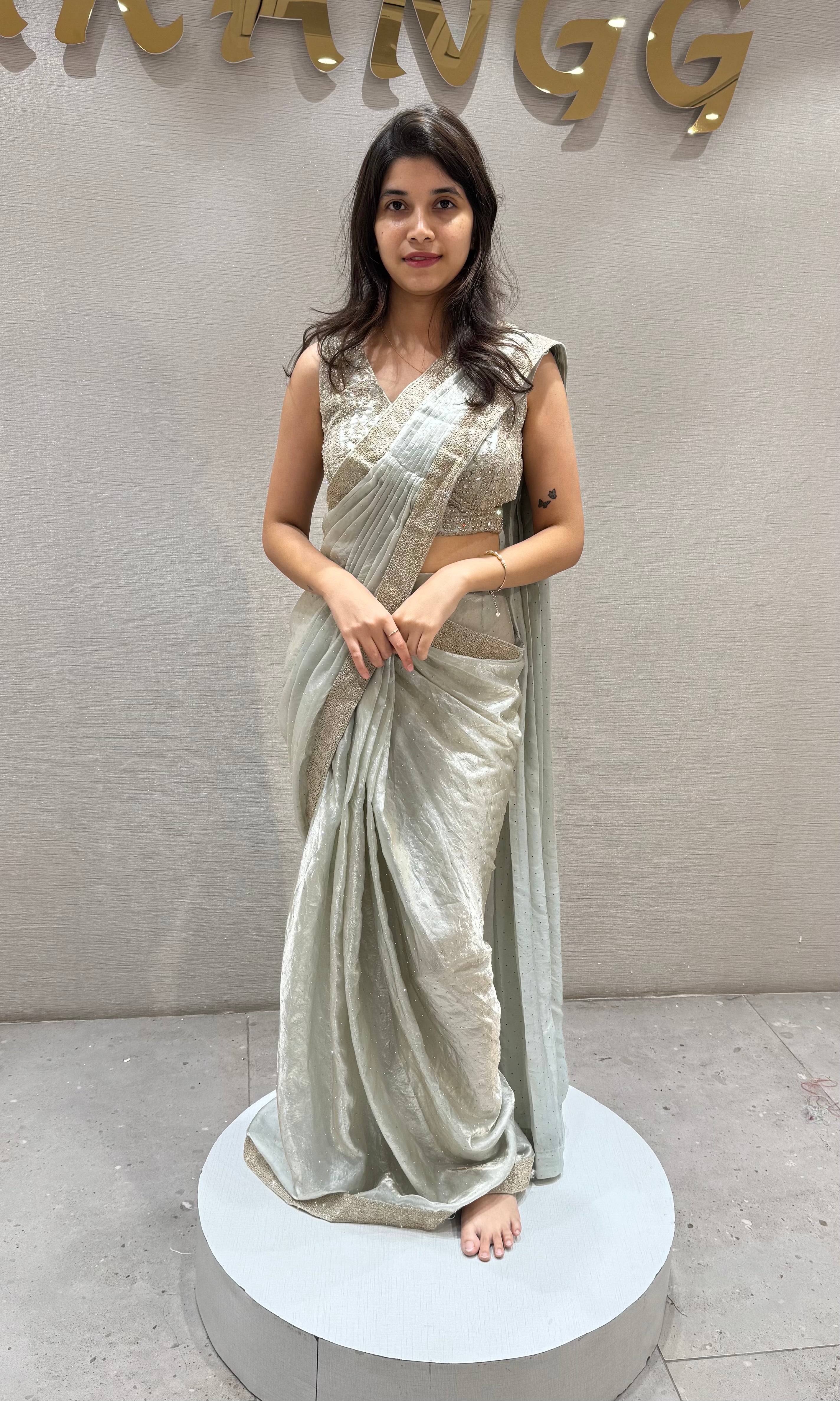 Grey Sequin Saree with Beaded Corset
