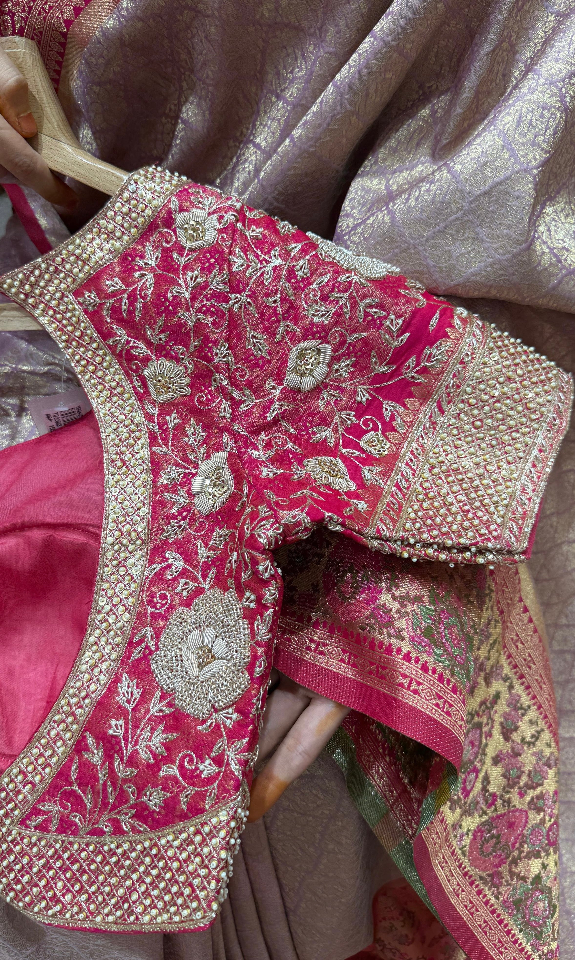 Pink saree with ready blouse