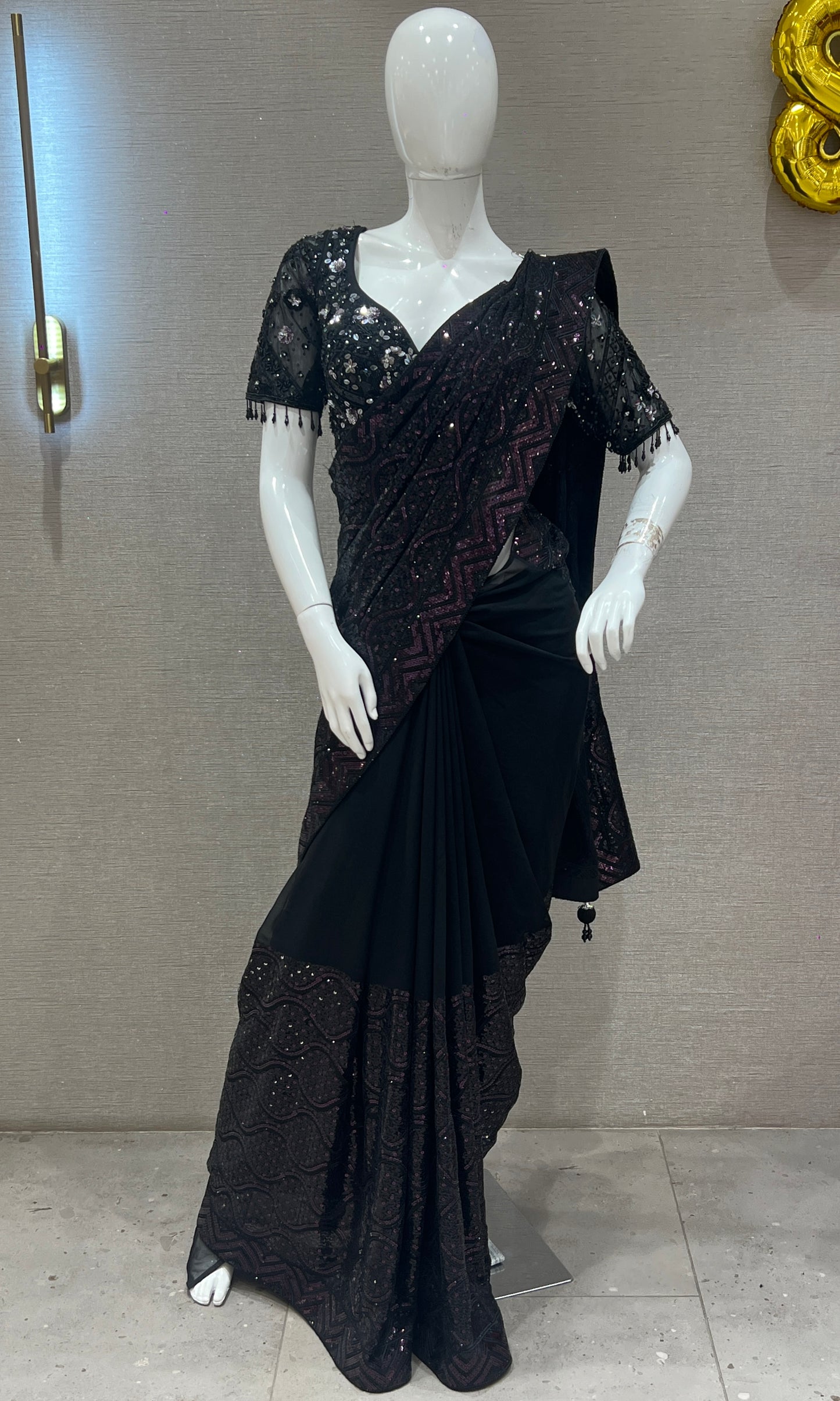 Black saree with ready blouse 1888