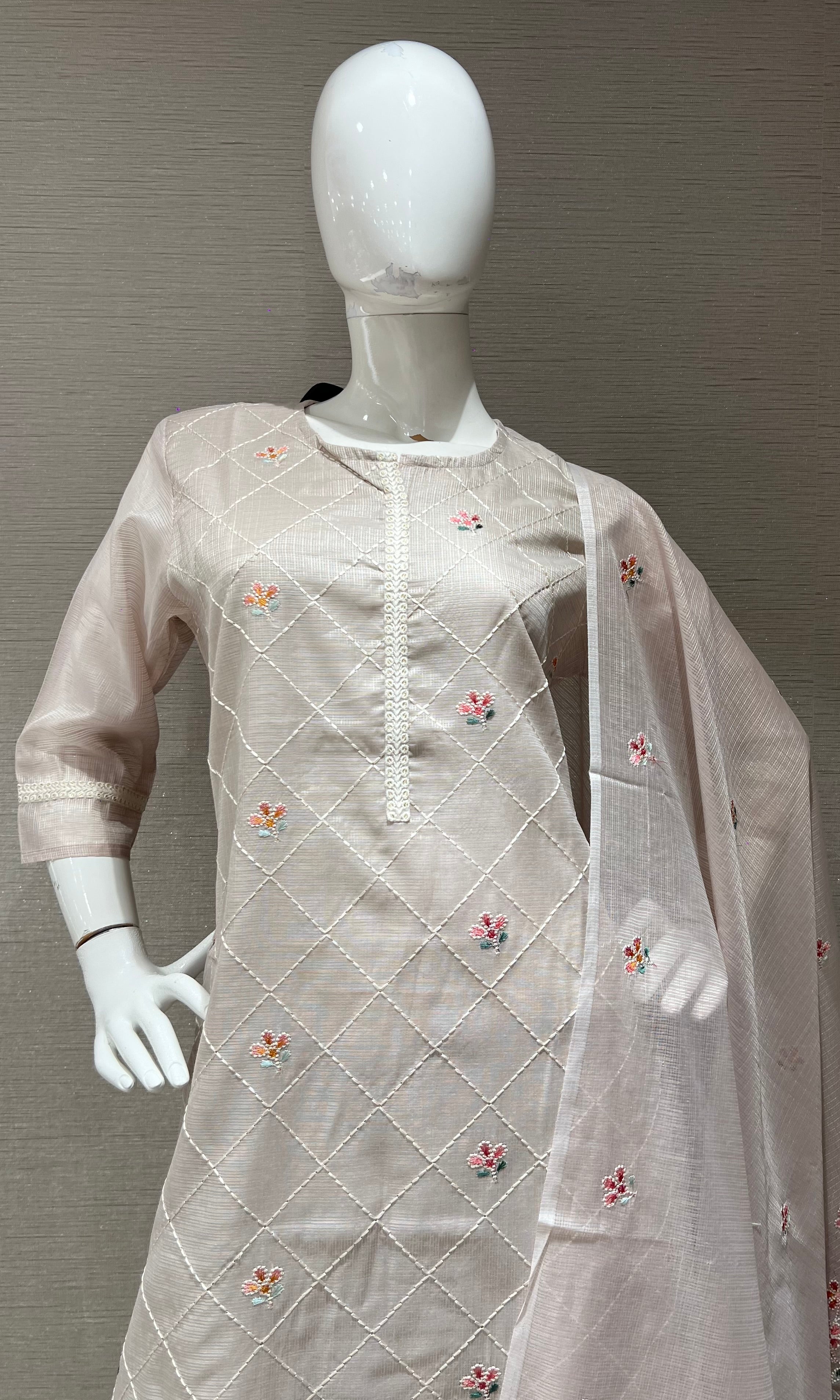 Light Pink floral Cotton Kurta Set