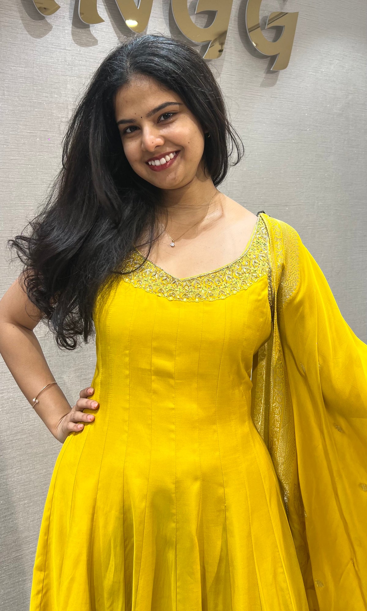 Vibrant Yellow silk Anarkali with Matching Dupatta