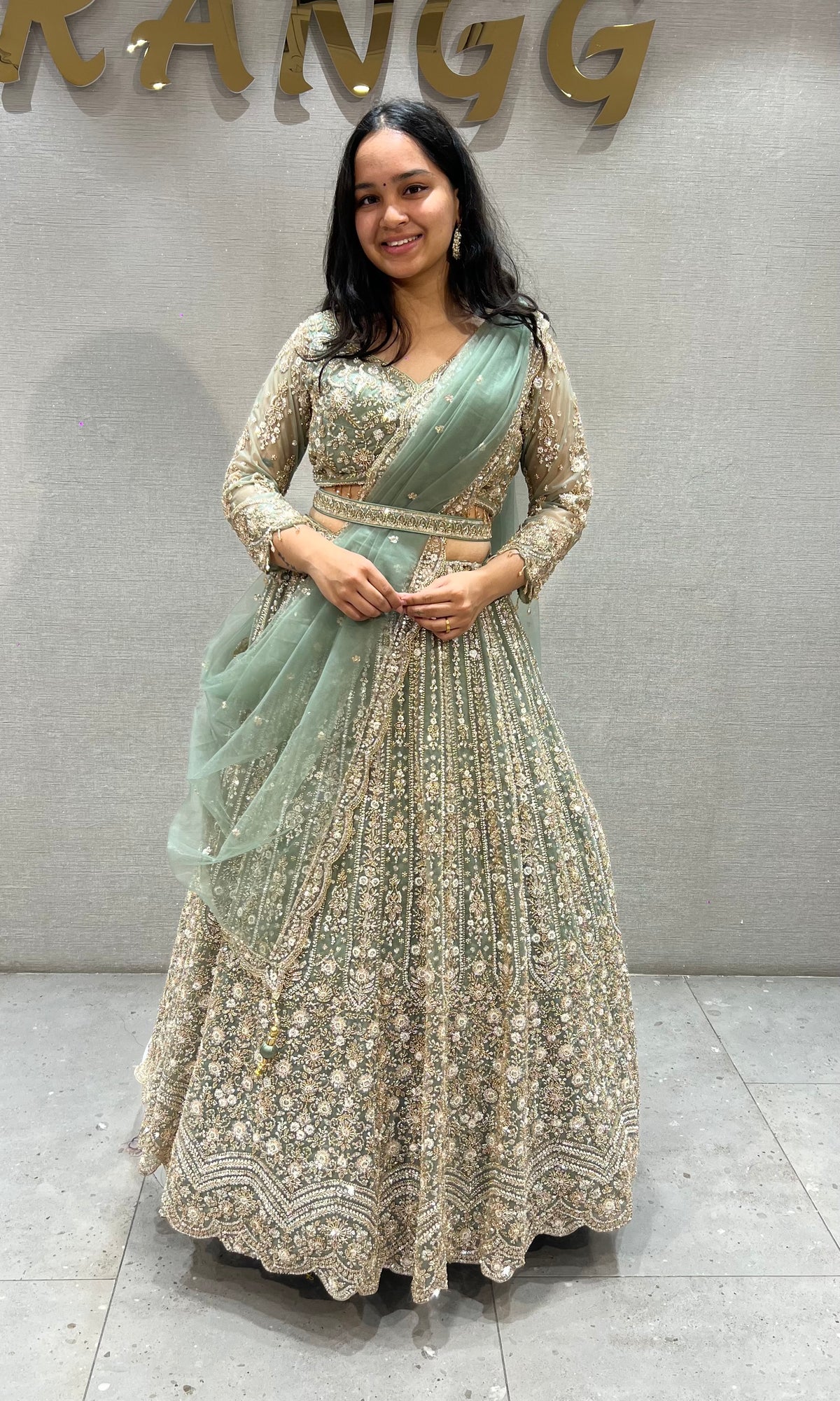 Pastel Green Elegance Embroidered Lehenga Set