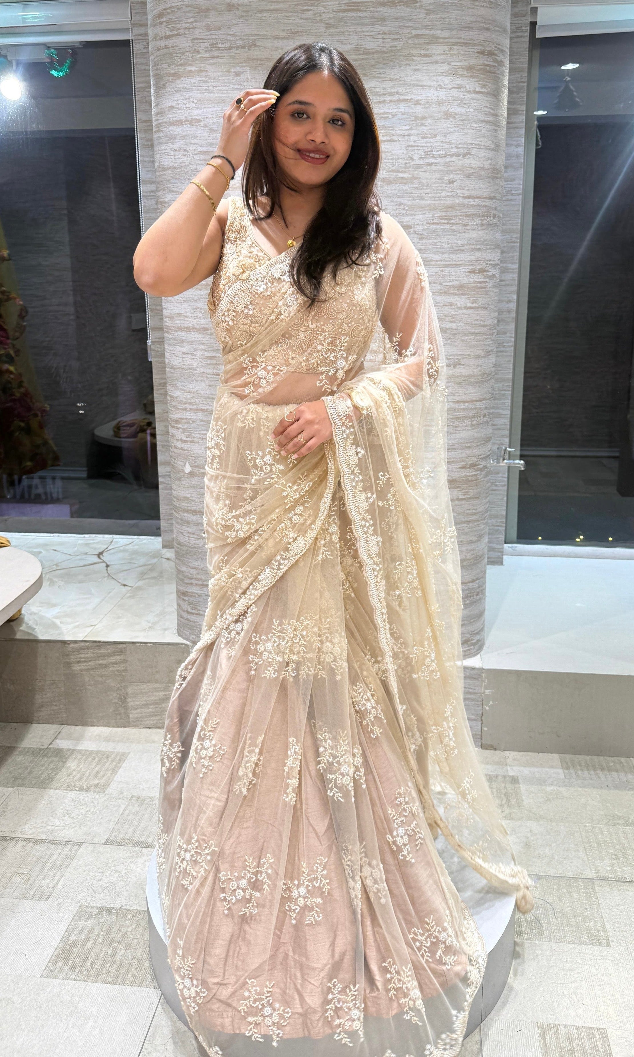 Fawn saree WITH READY BLOUSE