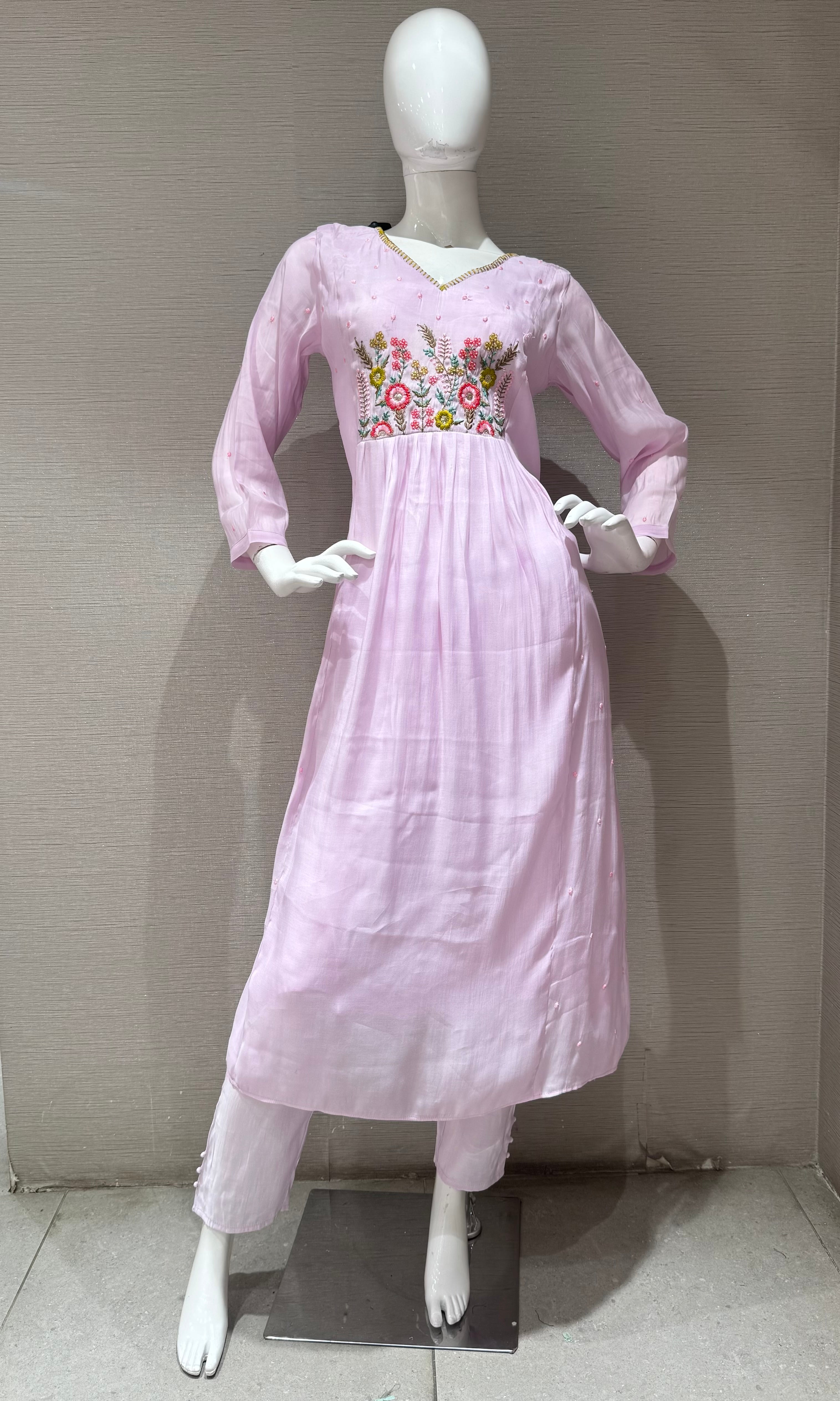 Lavander floral embroidery kurta set