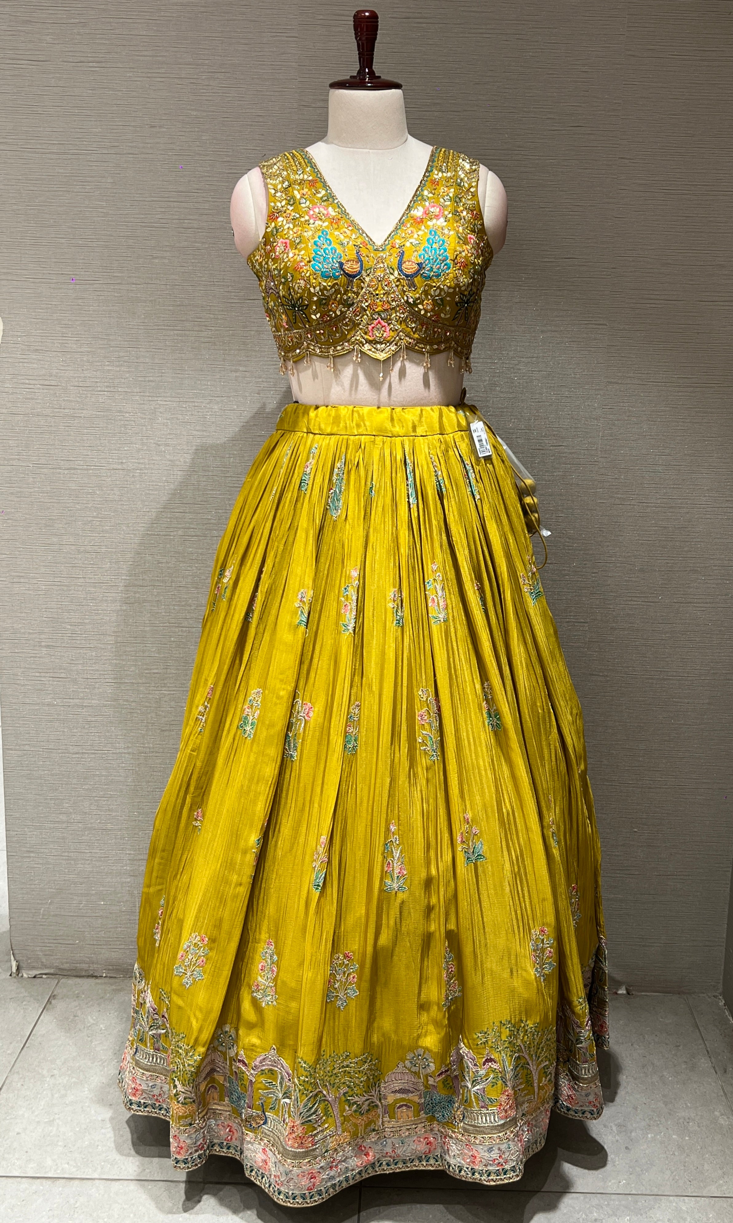 Mustard yellow embroidered Lehenga
