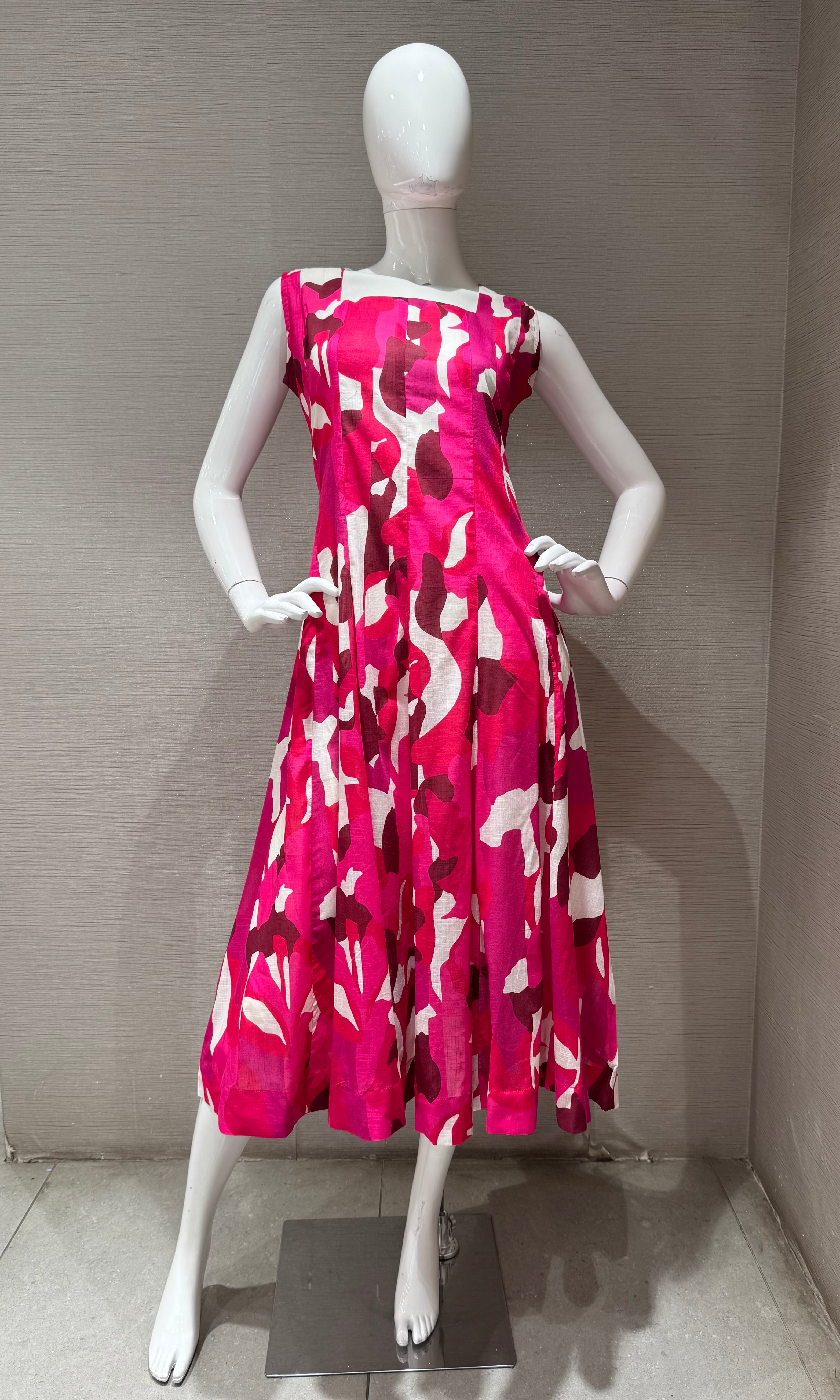 Pink with Abstract Print Anarkali Frock