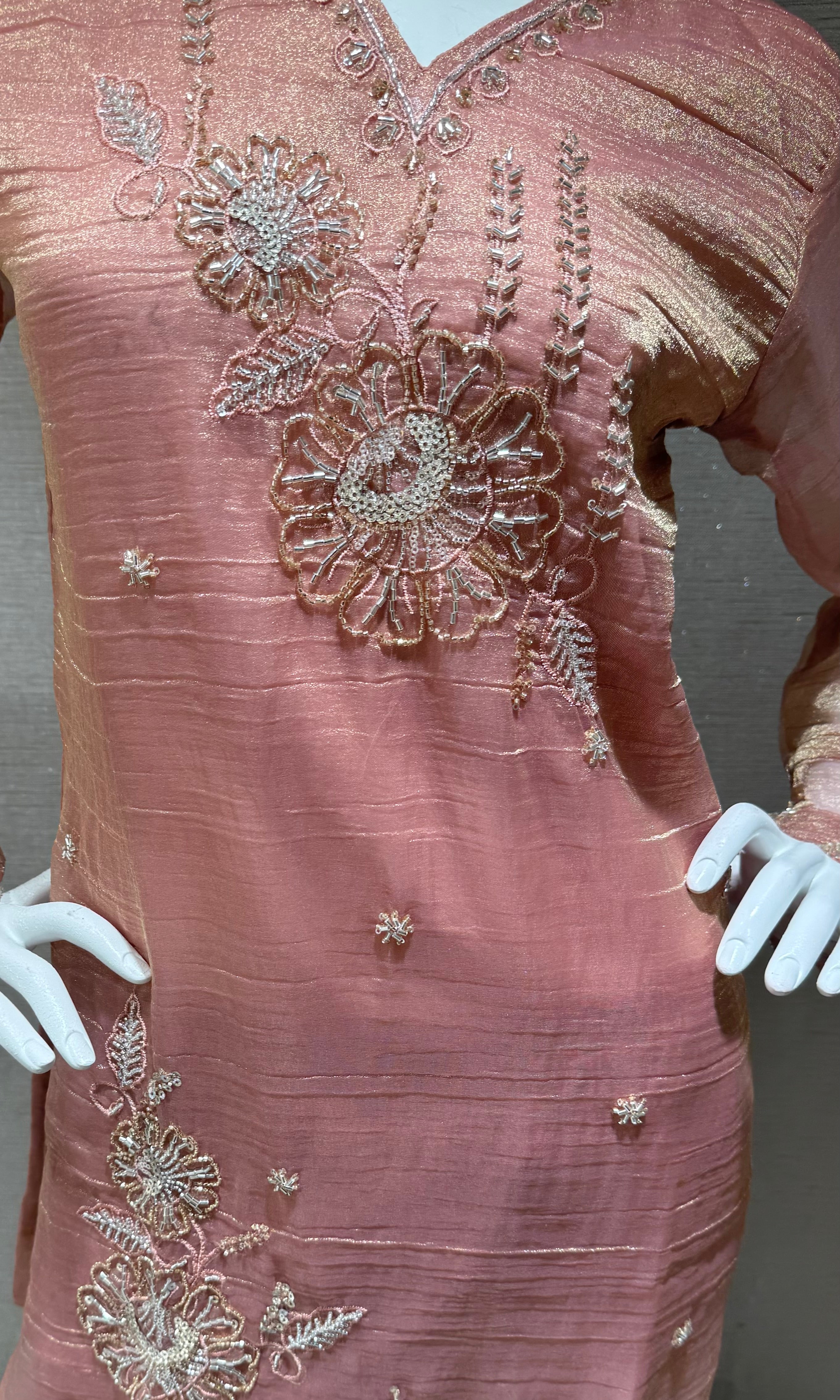 Peach Floral Embroidered Salwar Co-Ord set
