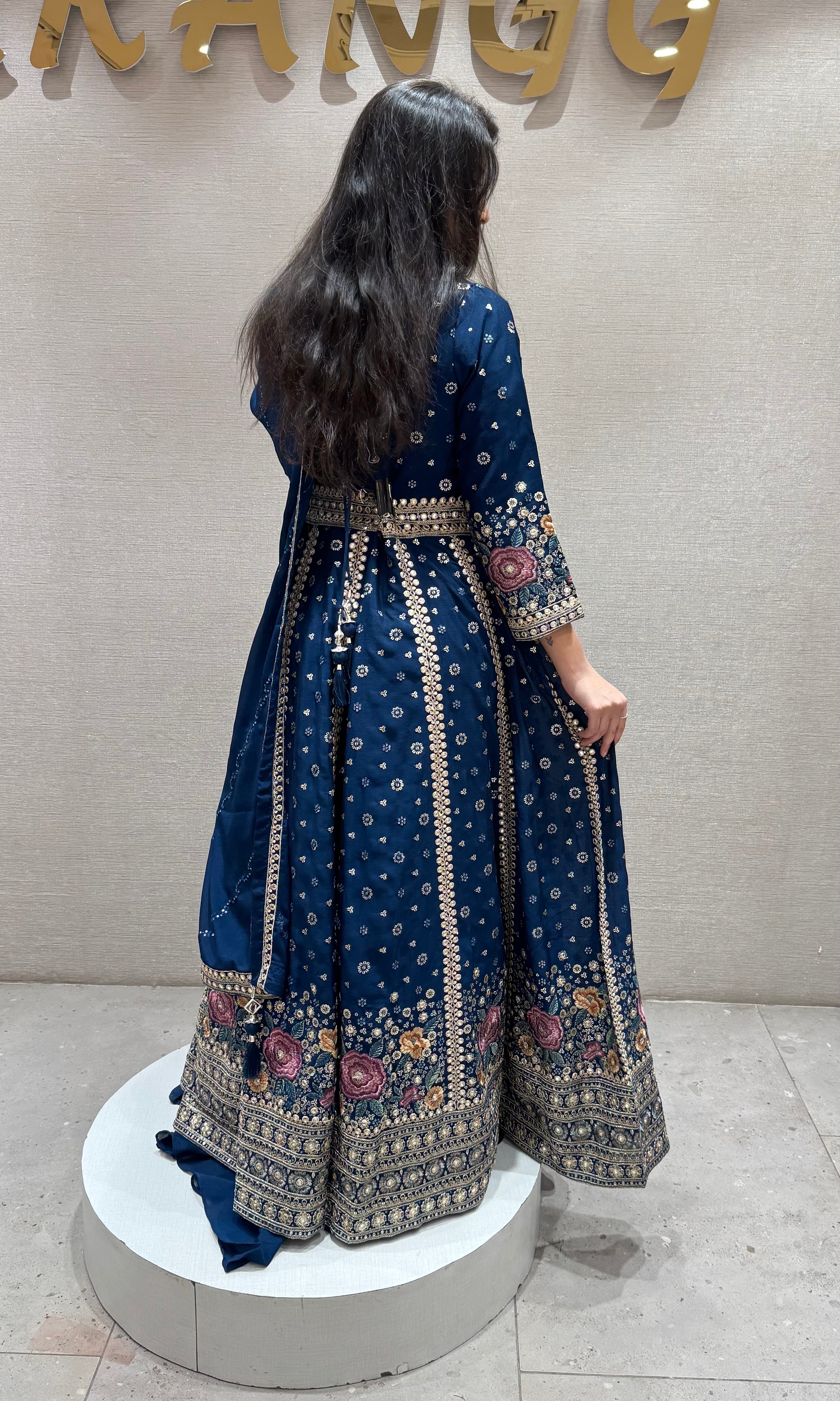 Navy Blue FLORAL Embroidered Anarkali