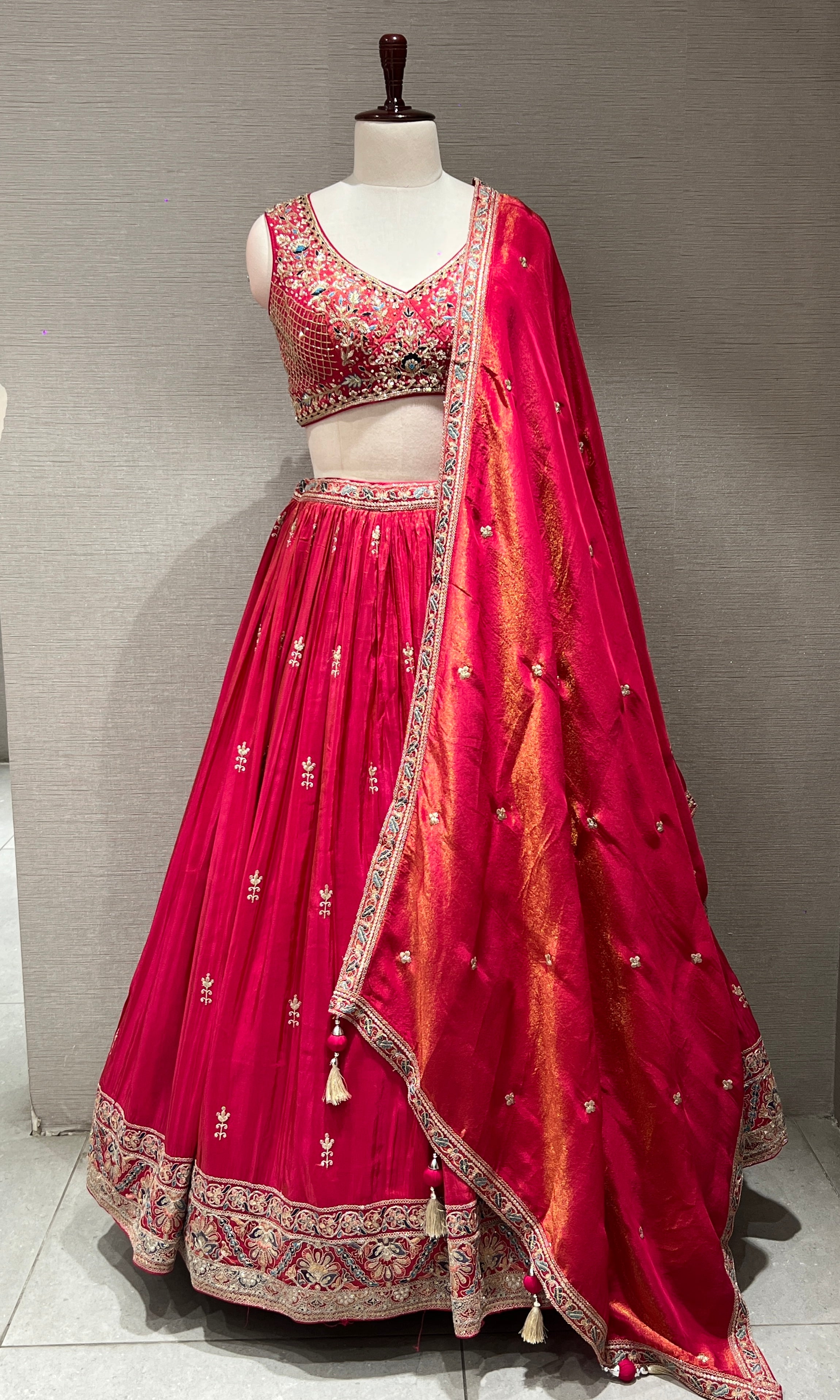 PINK raw silk EMBROIDERED LEHENGA