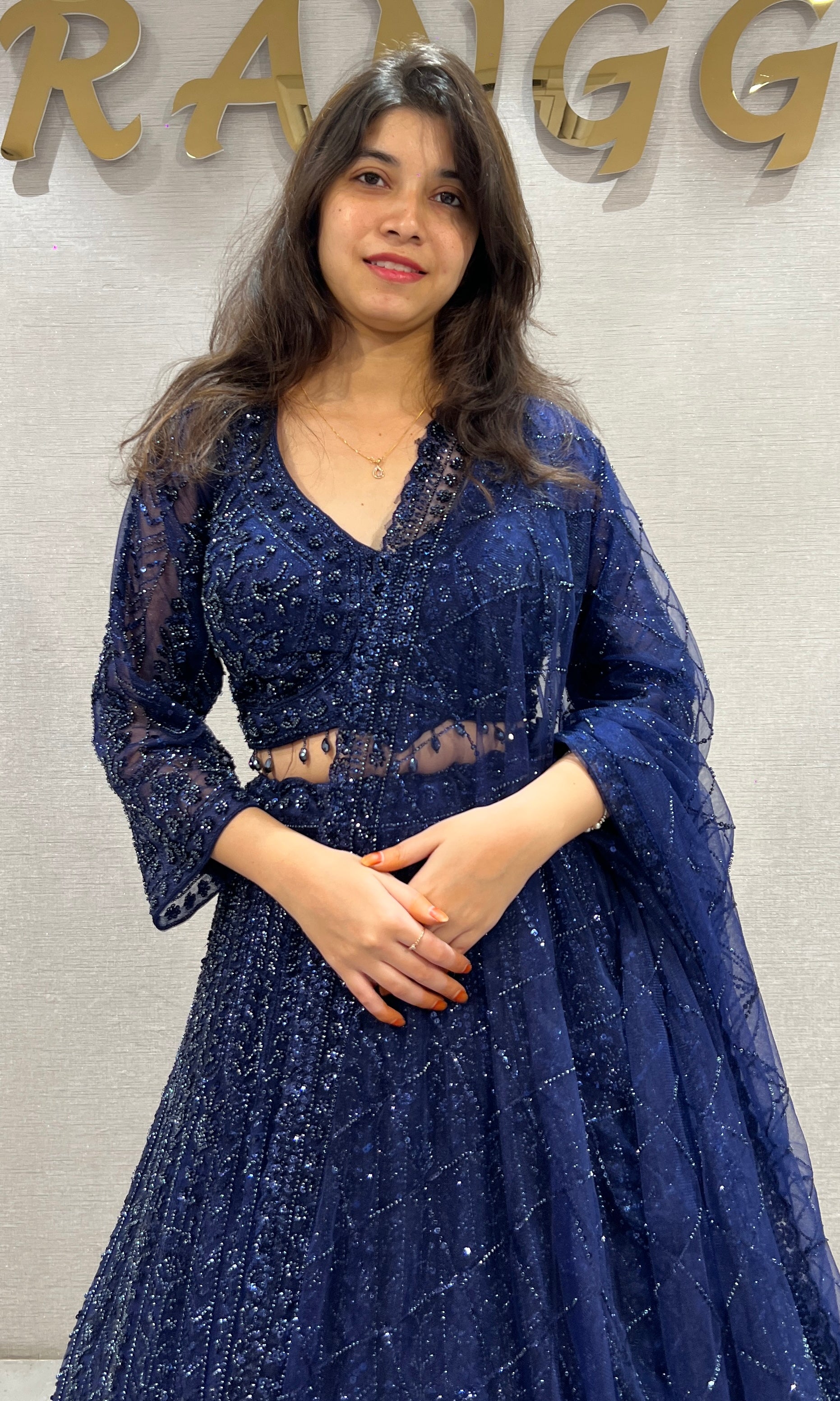 Navy Blue Embellished Net Lehenga