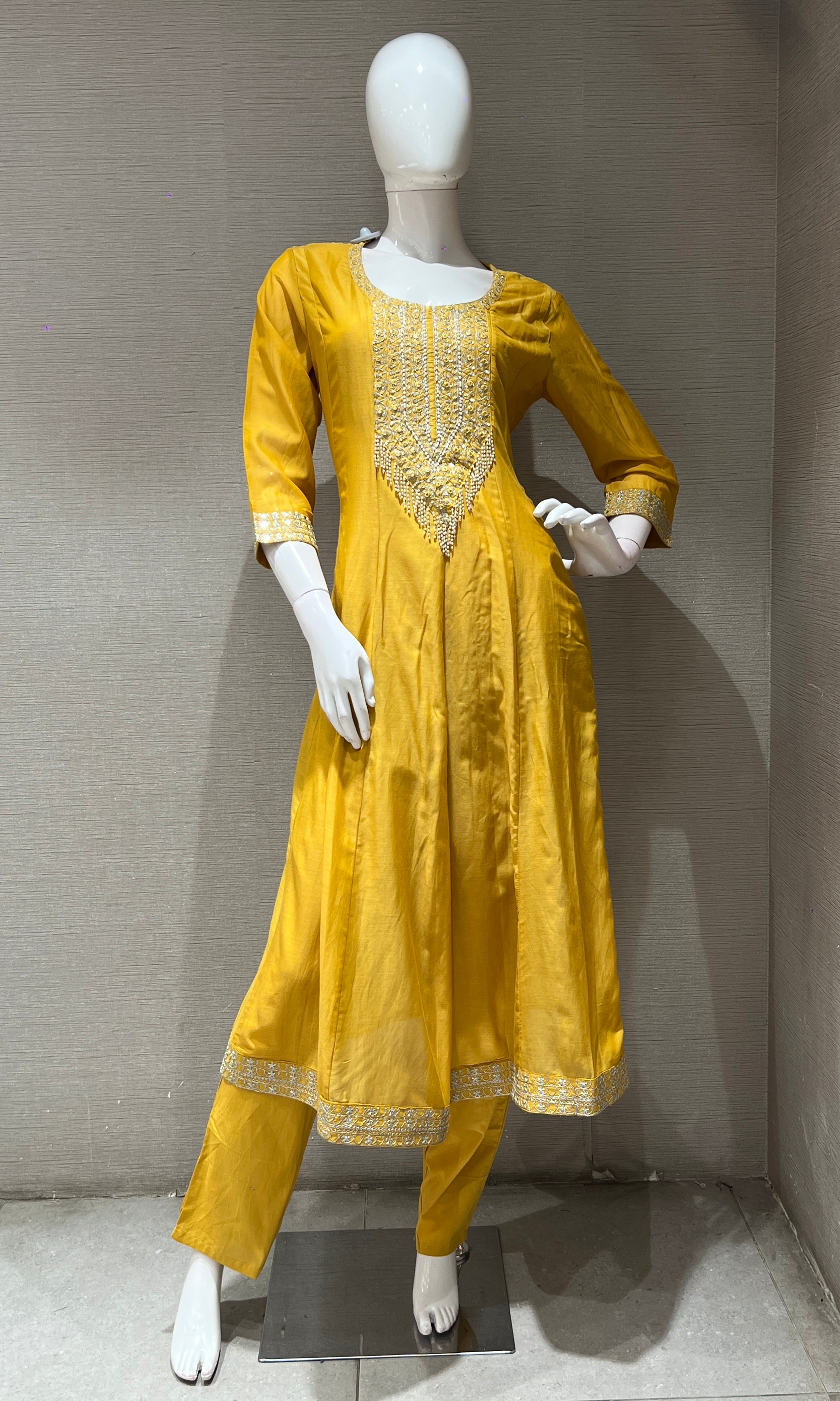 Yellow EMBROIDERED Anarkali KURTA SET