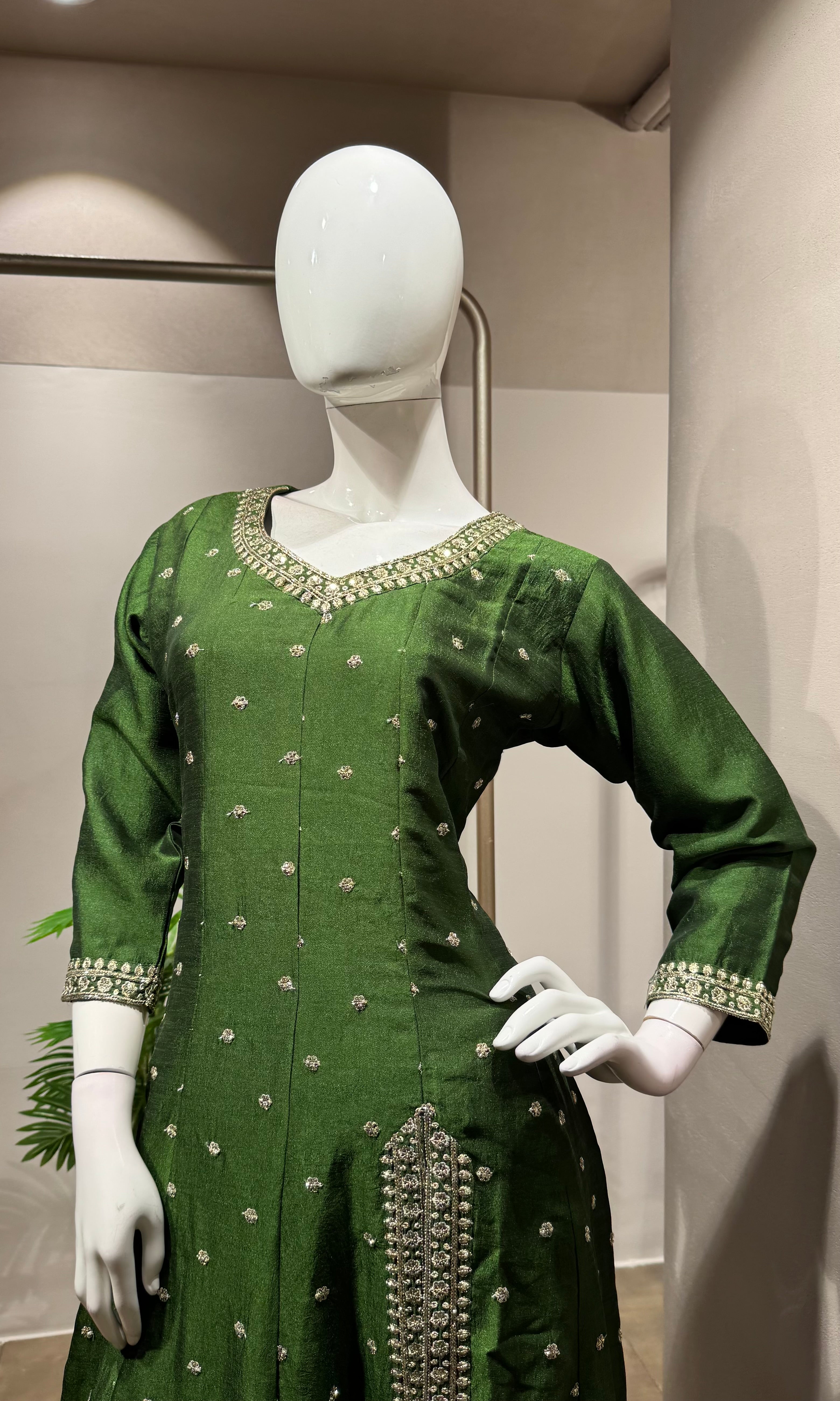 Green Embroidered Anarkali Set with dupatta