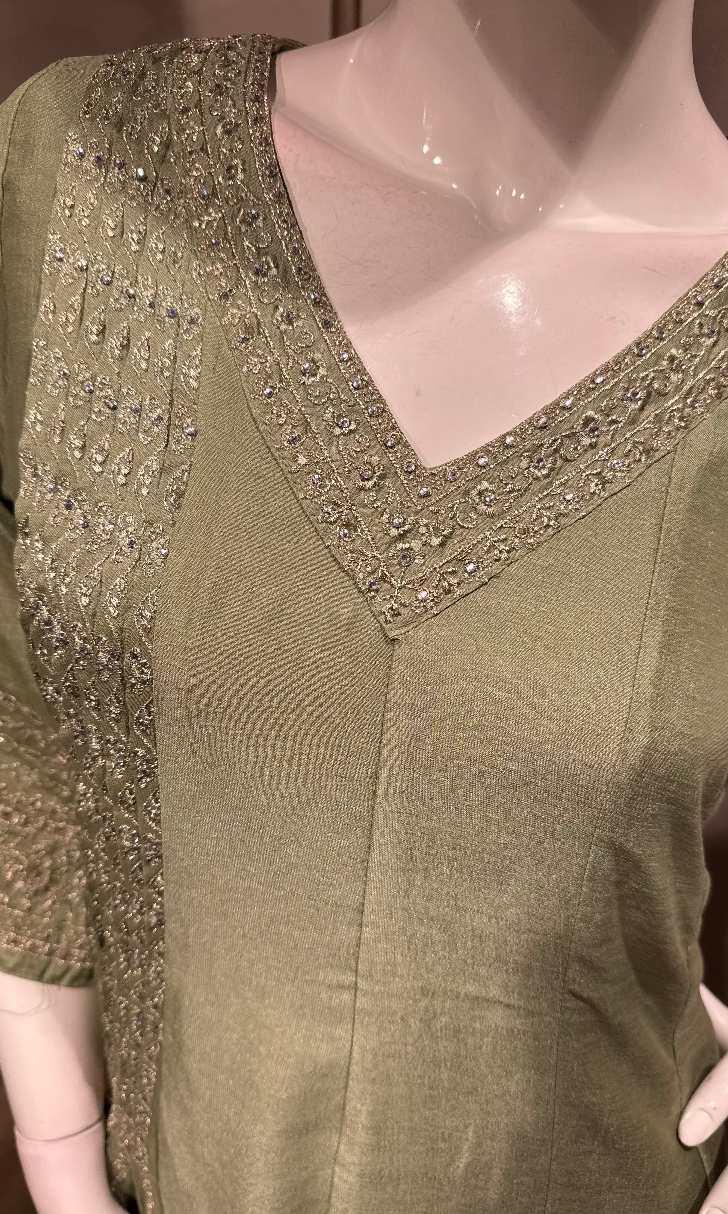 Pista Green Silk Blend Anarkali Ensemble