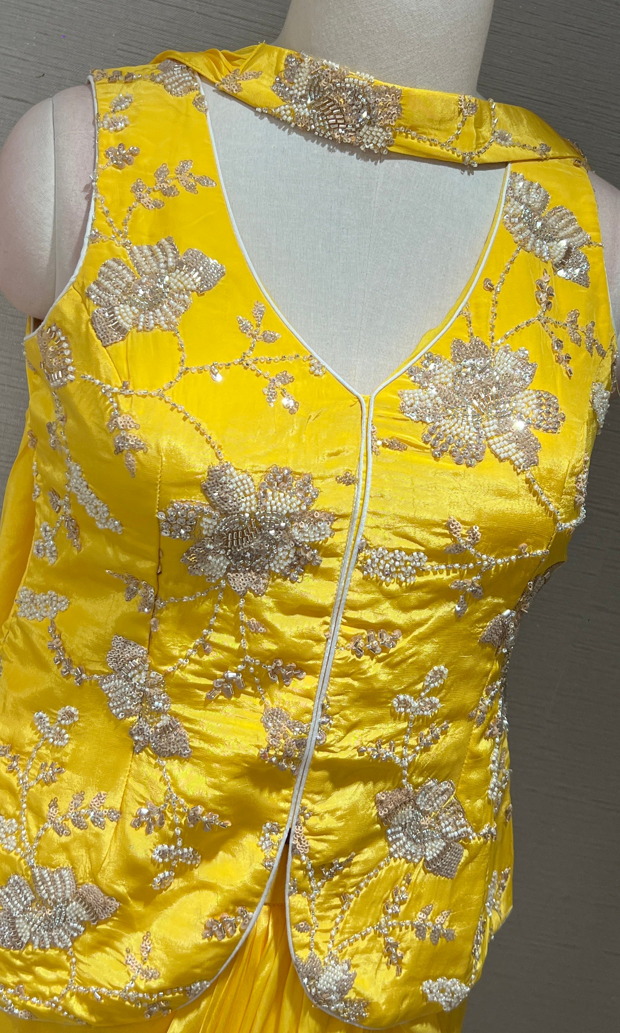 Sunshine Yellow Embroidered Jacket Dhoti Set
