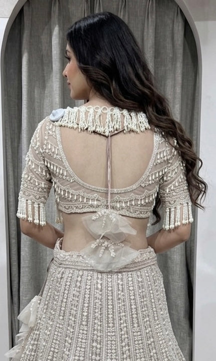Grey Silver heavy designer bridal lehenga