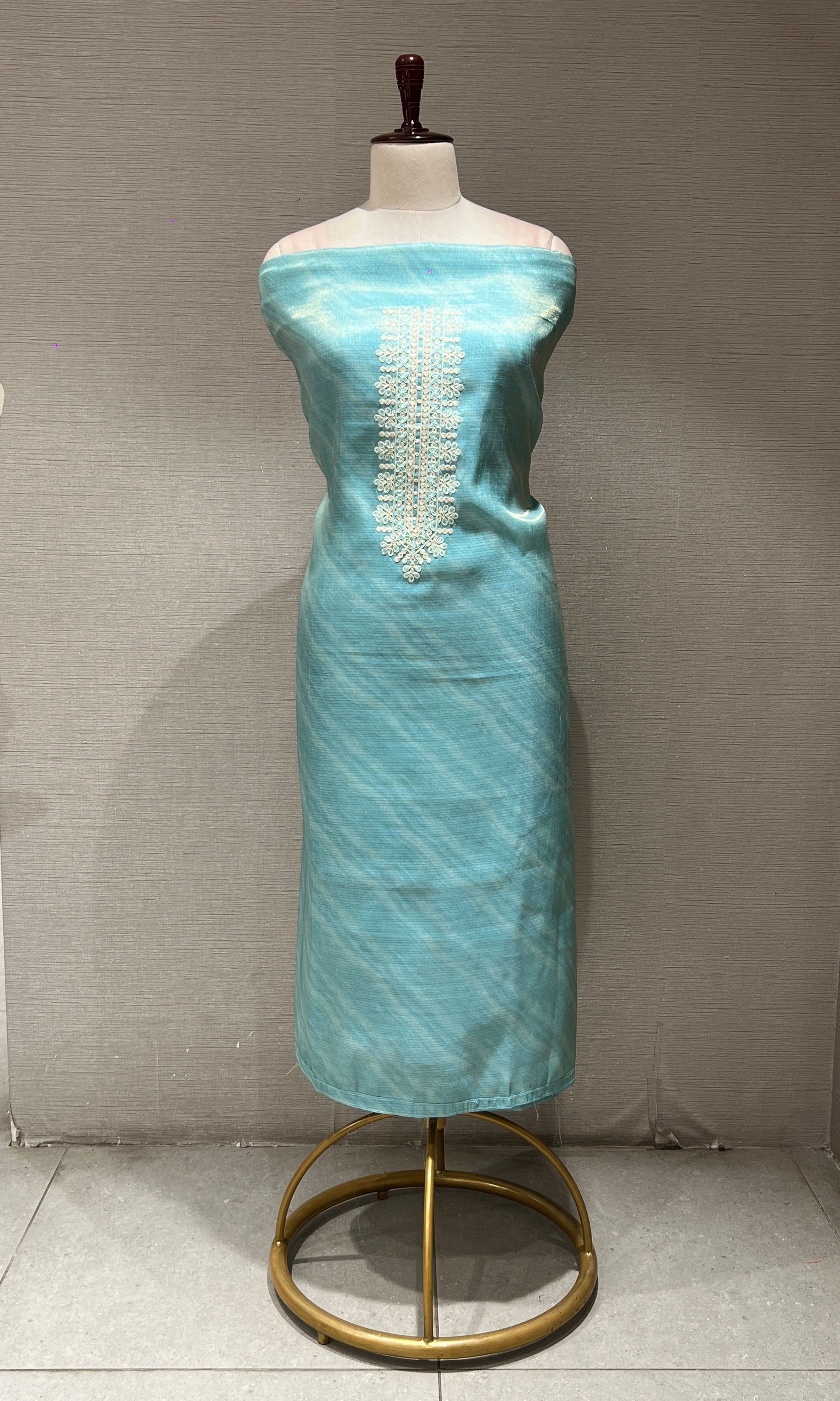 Light blue dress material WITH FLORAL DUPATTA