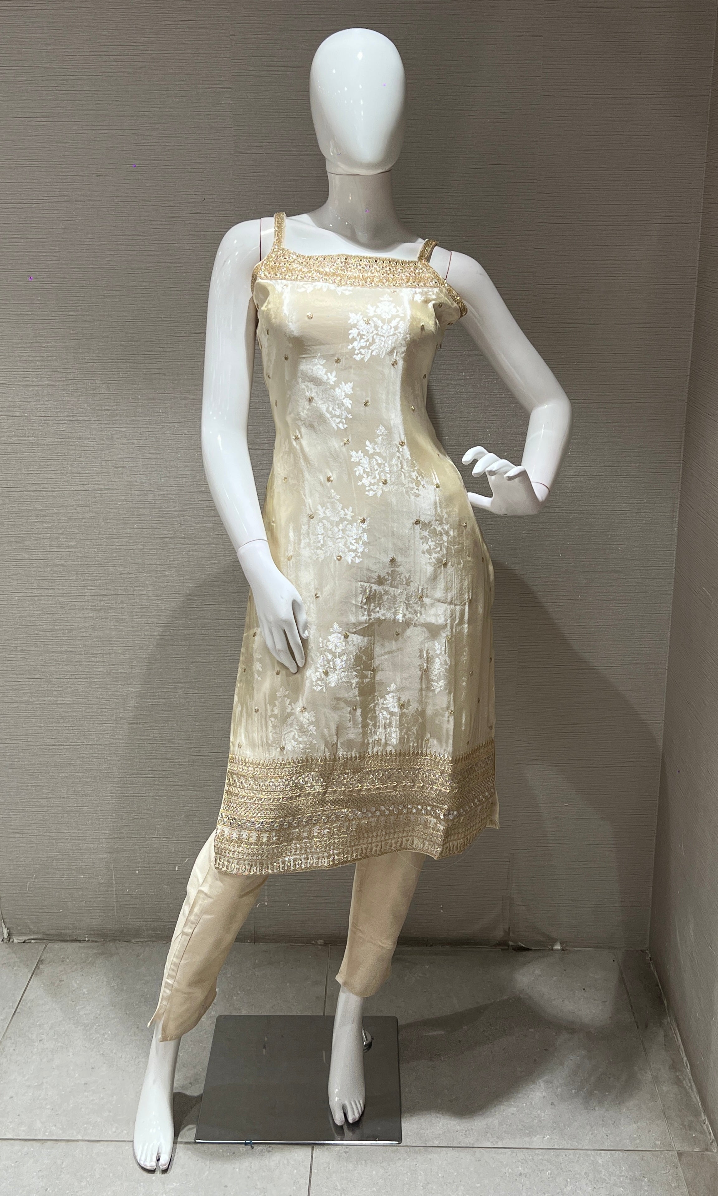Cream and Gold Embroidered Kurta set