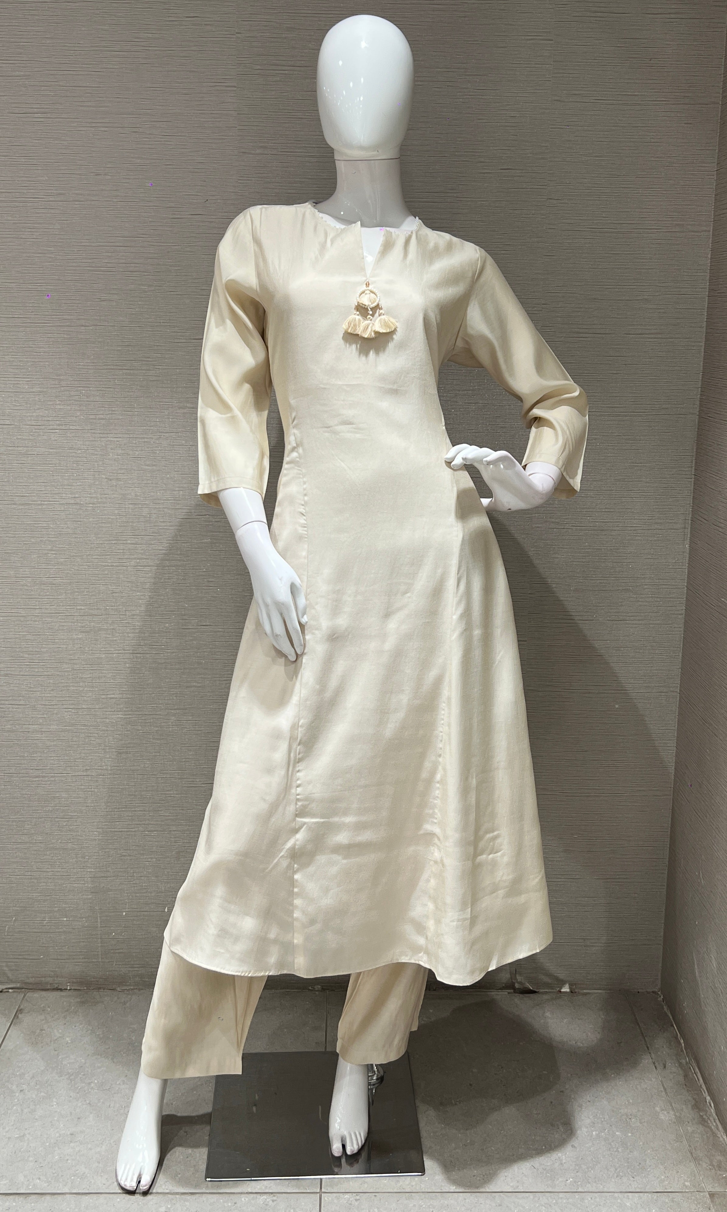 Cream kurta set With Teal Gold Weave Dupatta