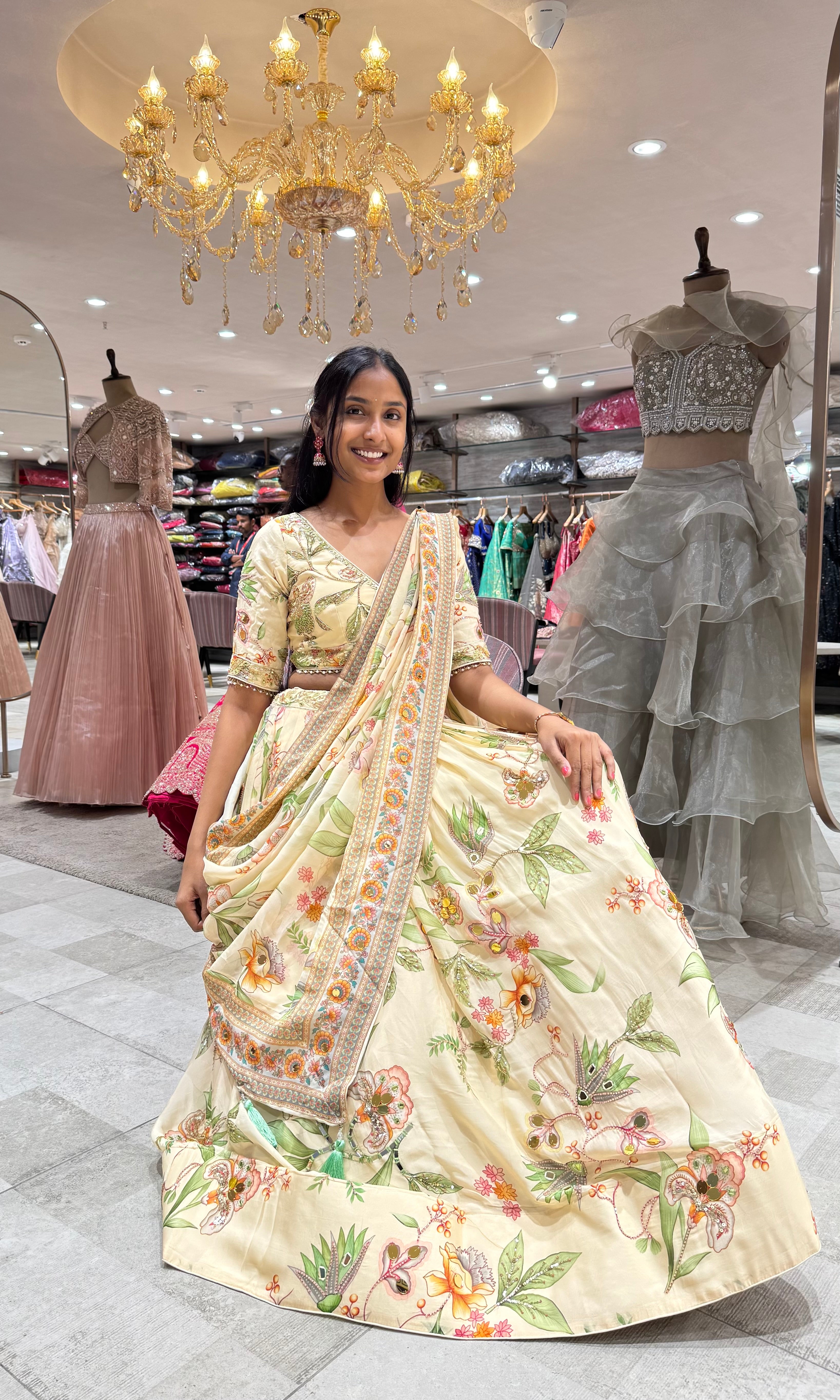 IVORY INTRICATE FLORAL EMBROIDERED LEHENGA