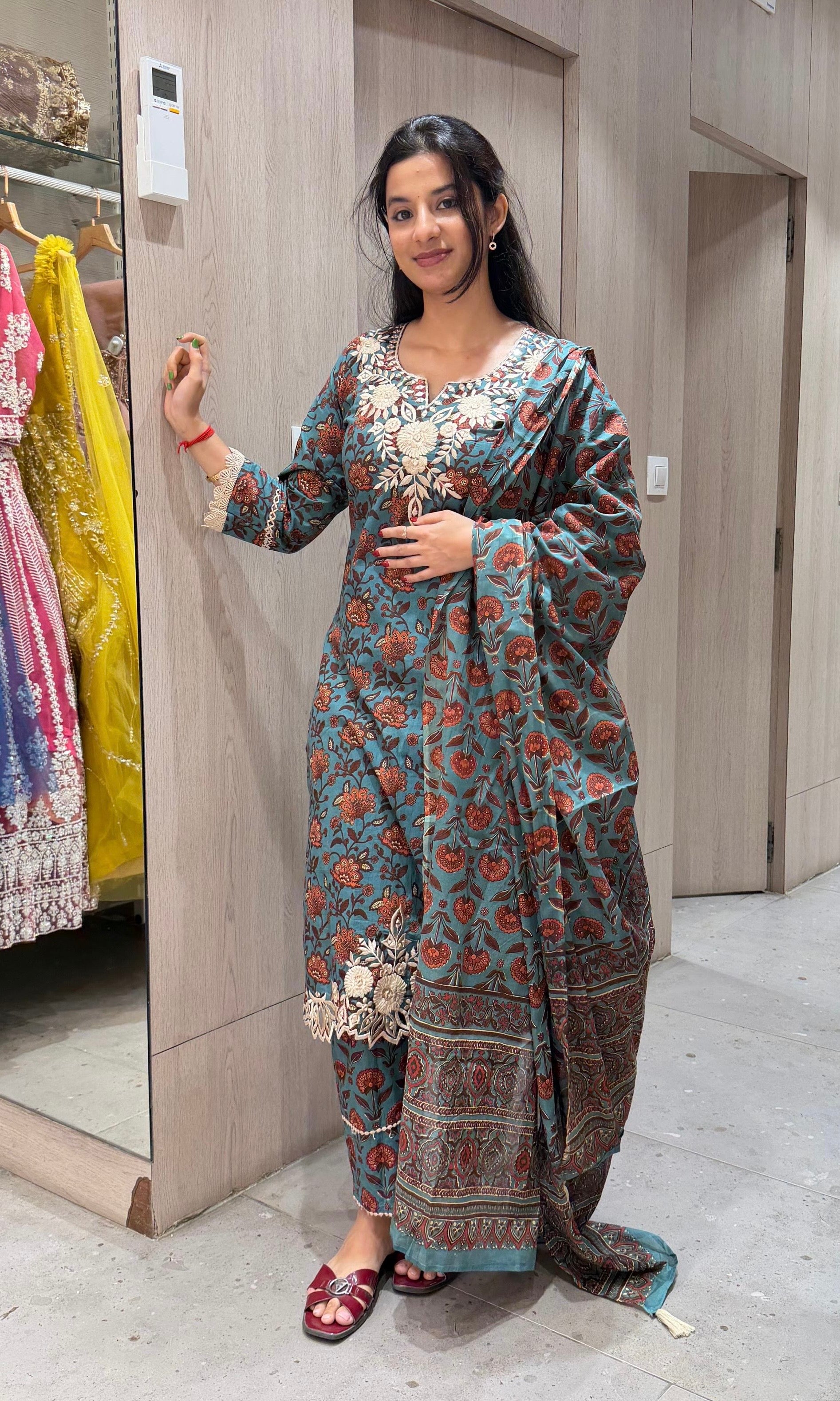 BLUE printed EMBROIDERED KURTA SET