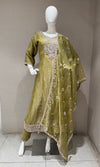 GREEN TISSUE SILK EMBROIDERED ANARKALI SET WITH DUPATTA