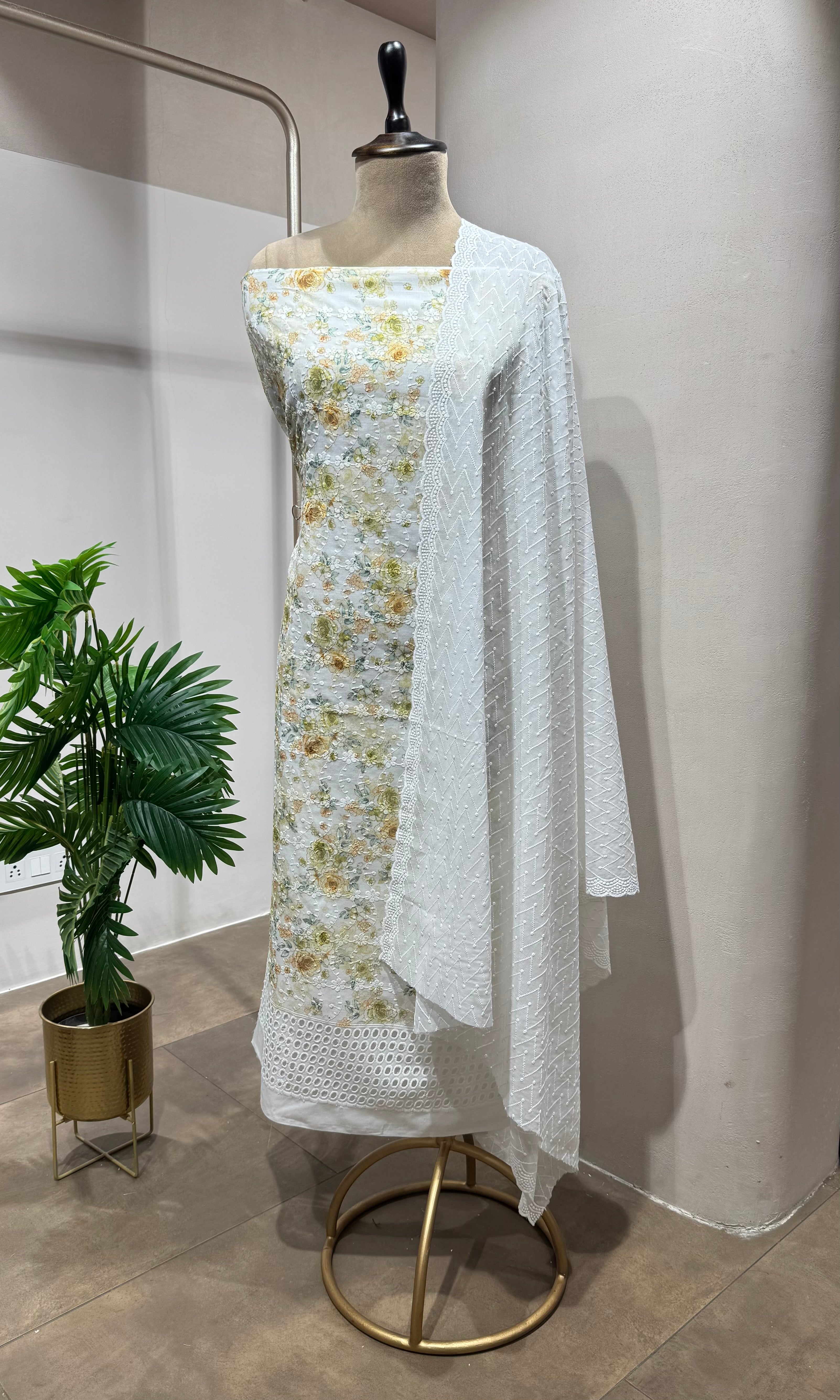 GREEN Floral Chikankari DRESS MATERIAL