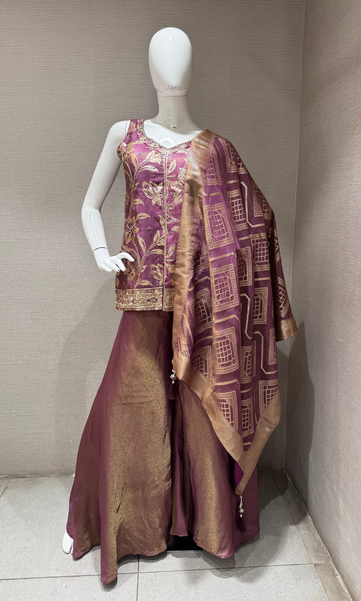 WINE Banarasi Brocade Silk Palazzo set