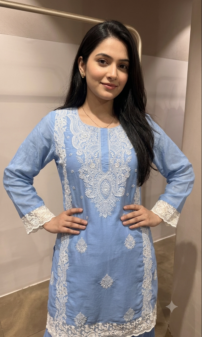 Blue Embroidered sharara set