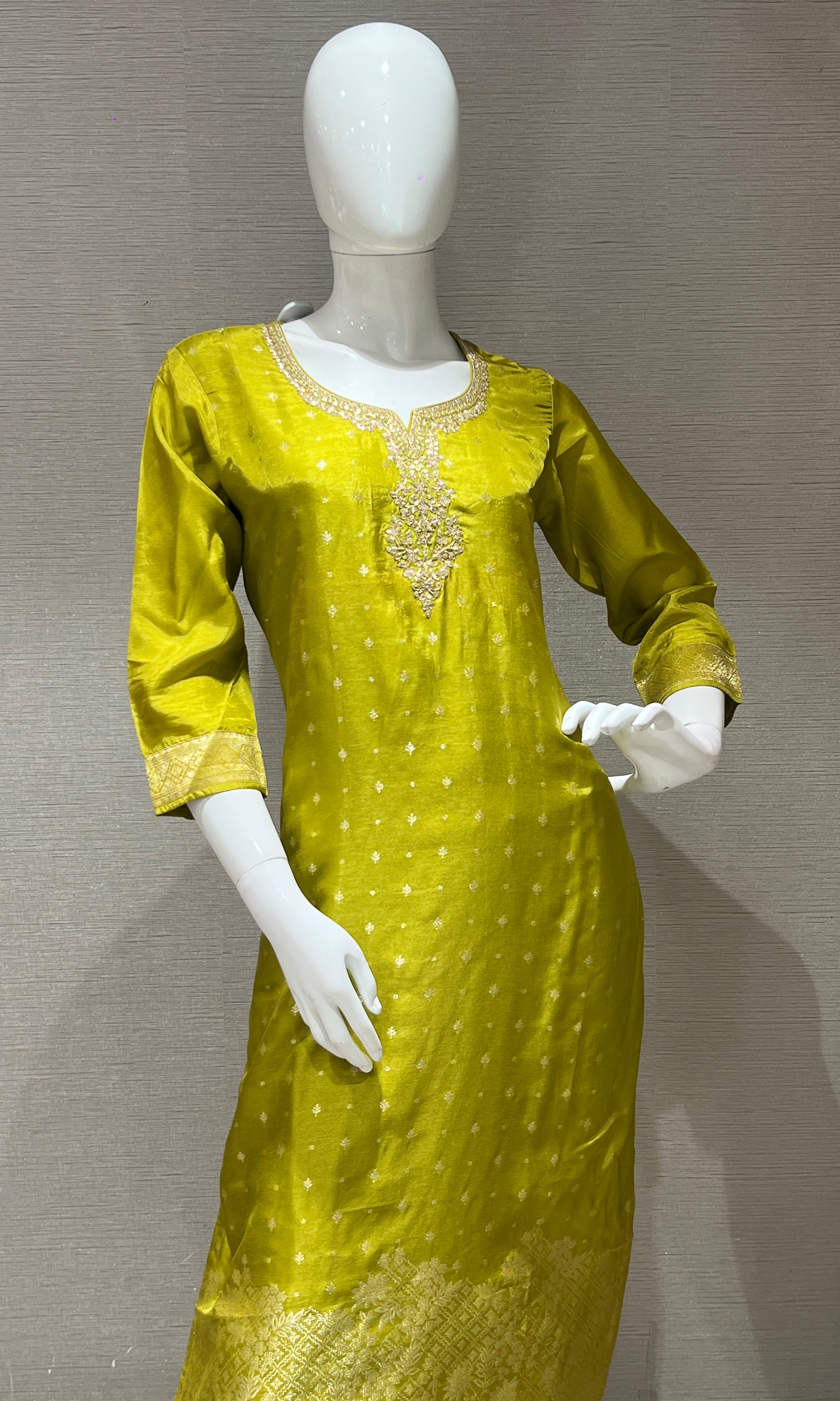 Lime Yellow Kurta Set with Contrast Dupatta