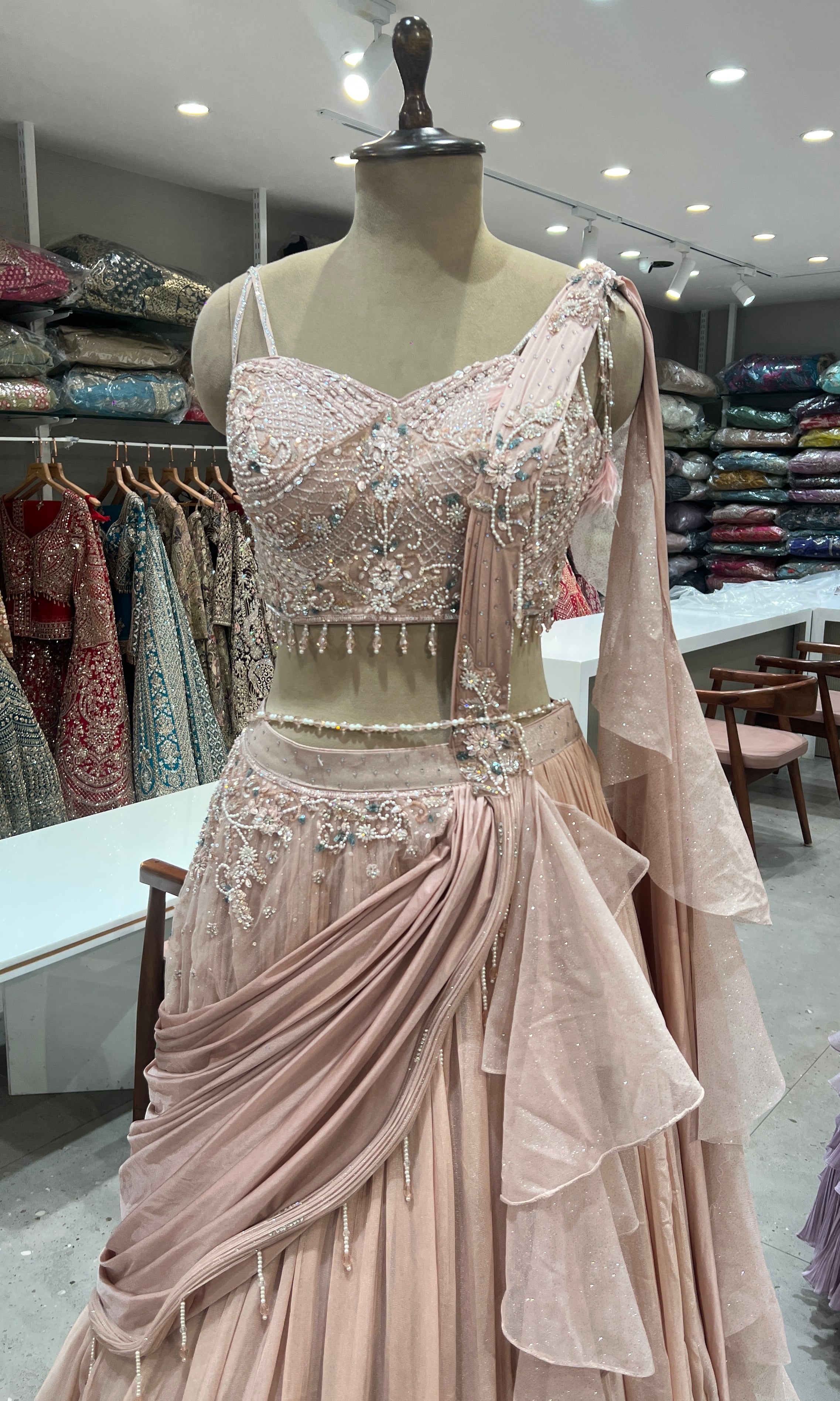 Onion pink RUFFLES Lehenga WITH INTRICATE BLOUSE