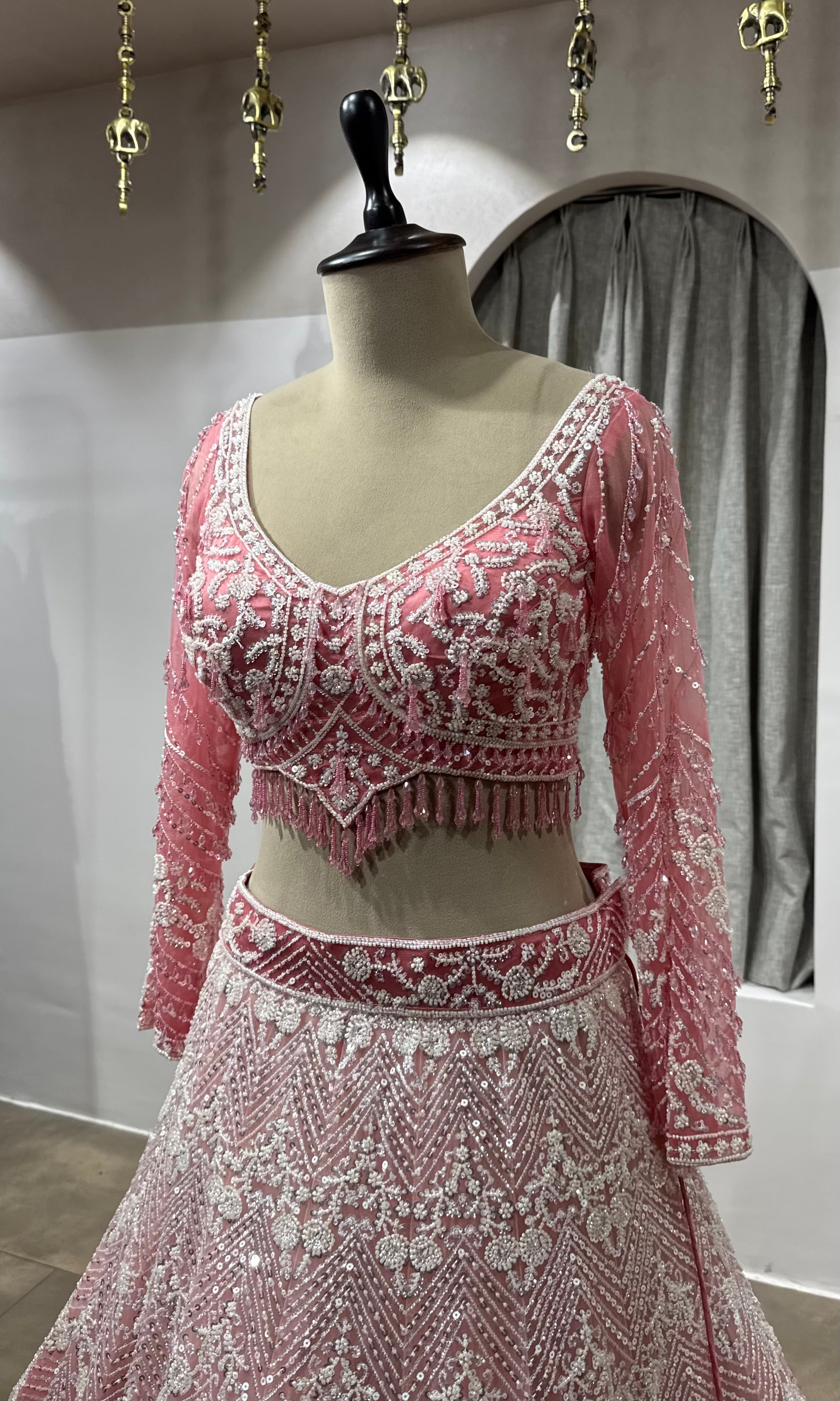 BABY Pink Sequins & Zari Net Lehenga Choli Set