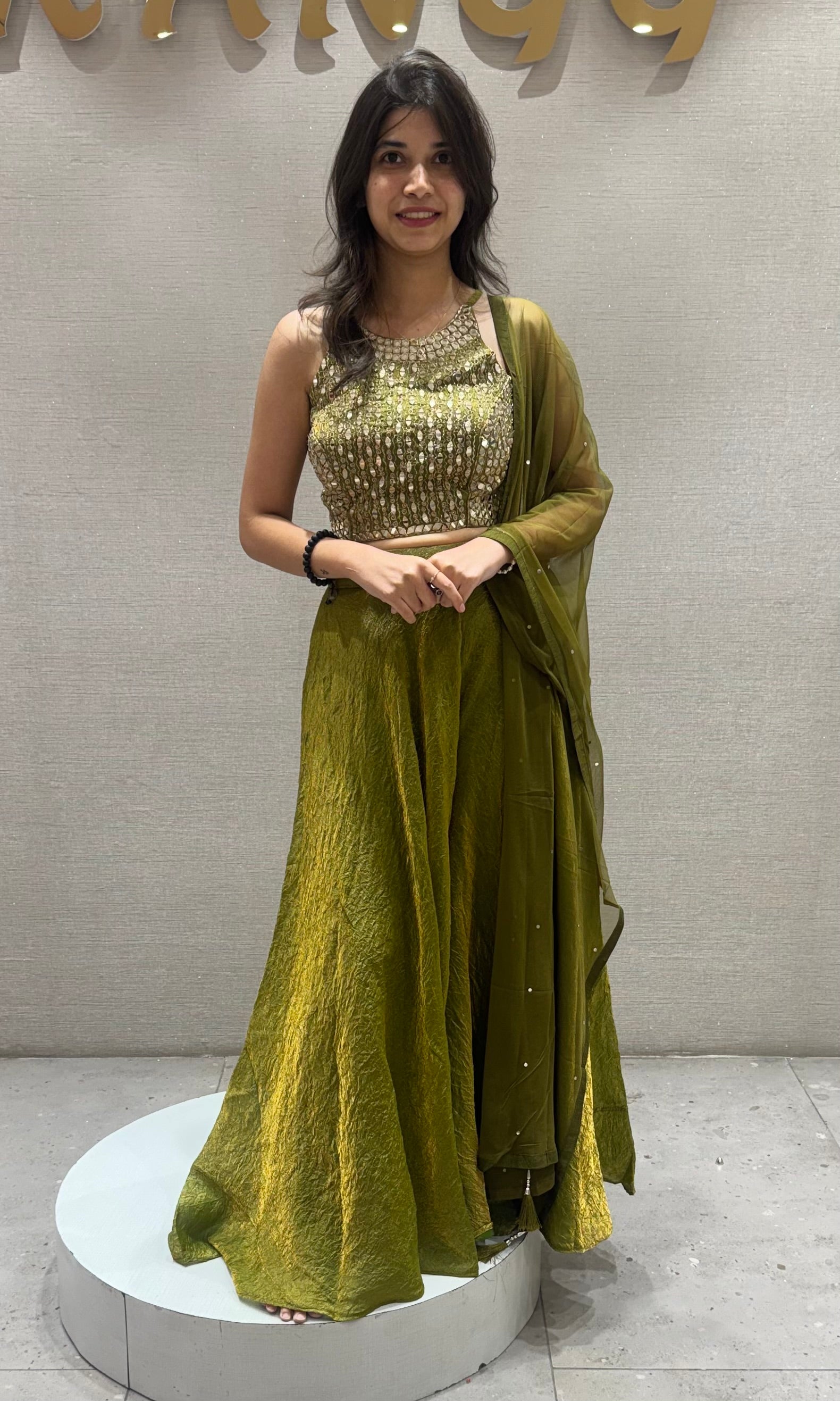 Mehendi Green Embellished Palazzo Ensemble