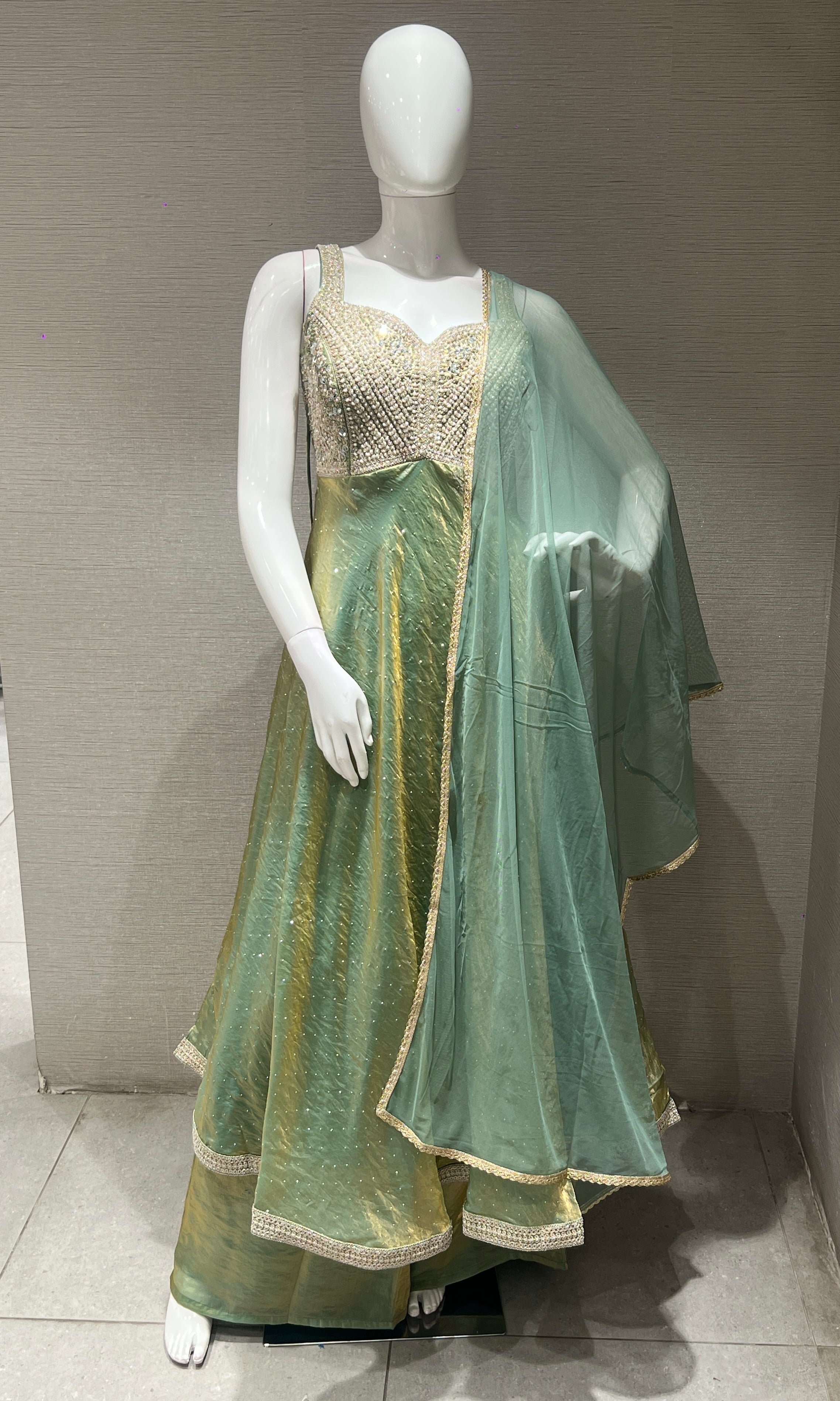 Pista green Anarkali WITH PALAZZO PANTS