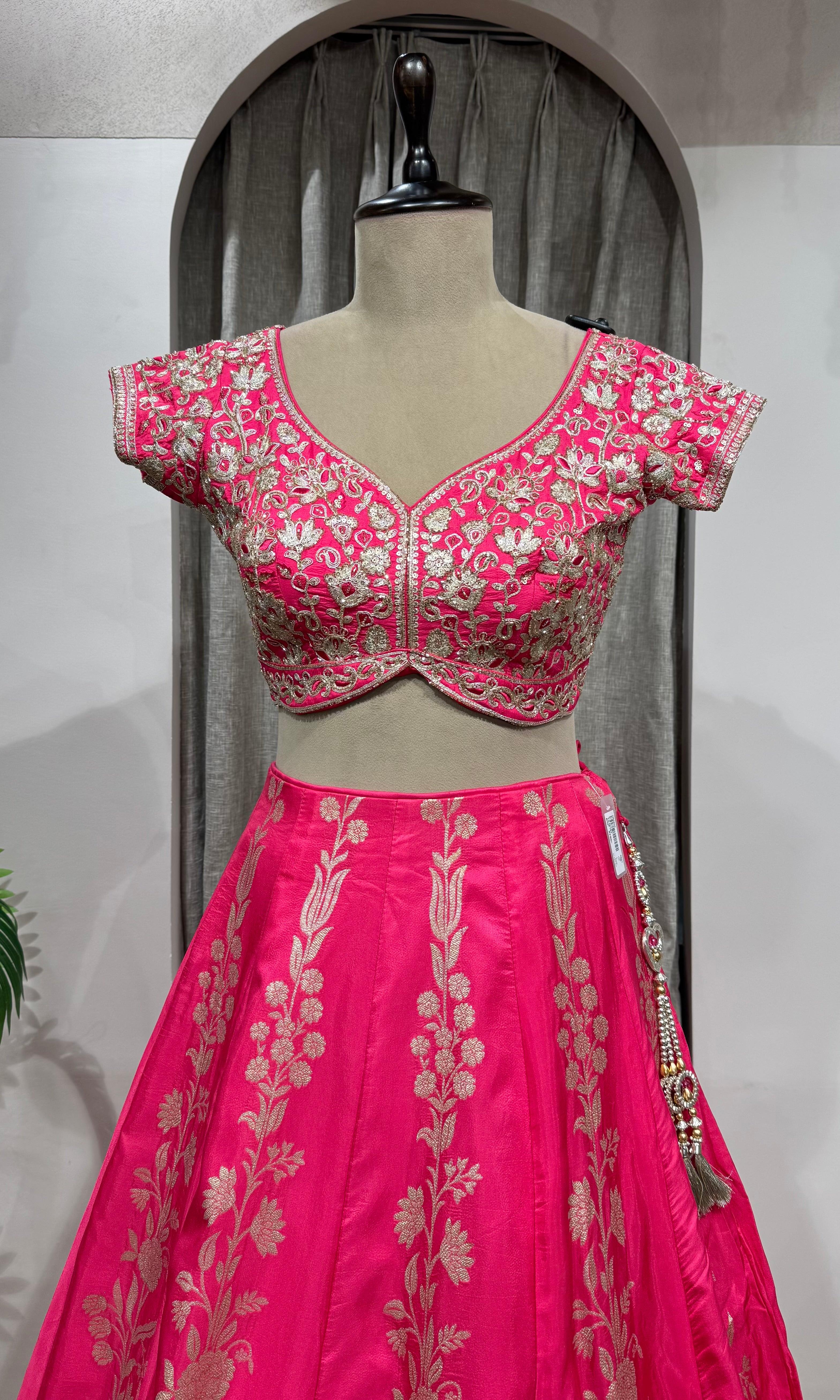 RANI PINK EMBROIDERED BANARASI lehenga
