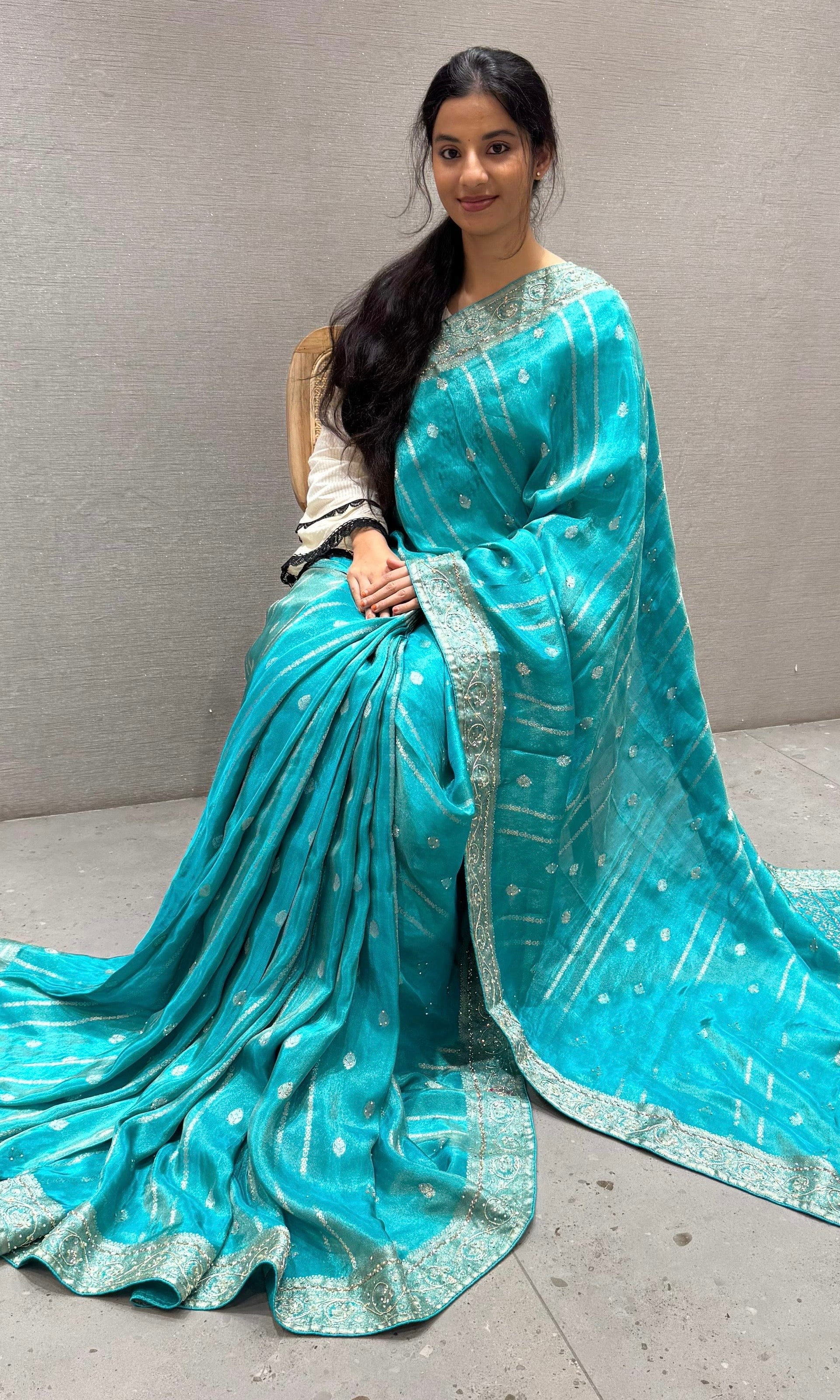 Firozi sea blue Banarasi saree