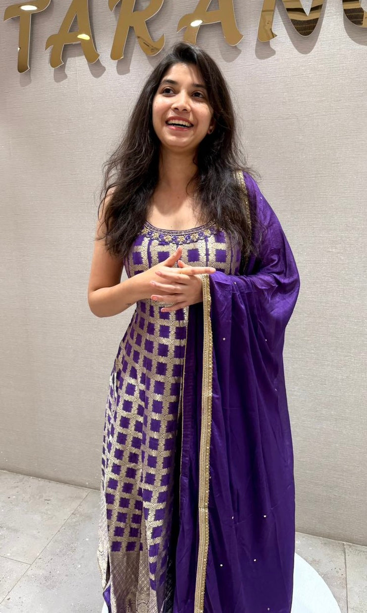 Purple Elegant Anarkali Kurta Set with Dupatta