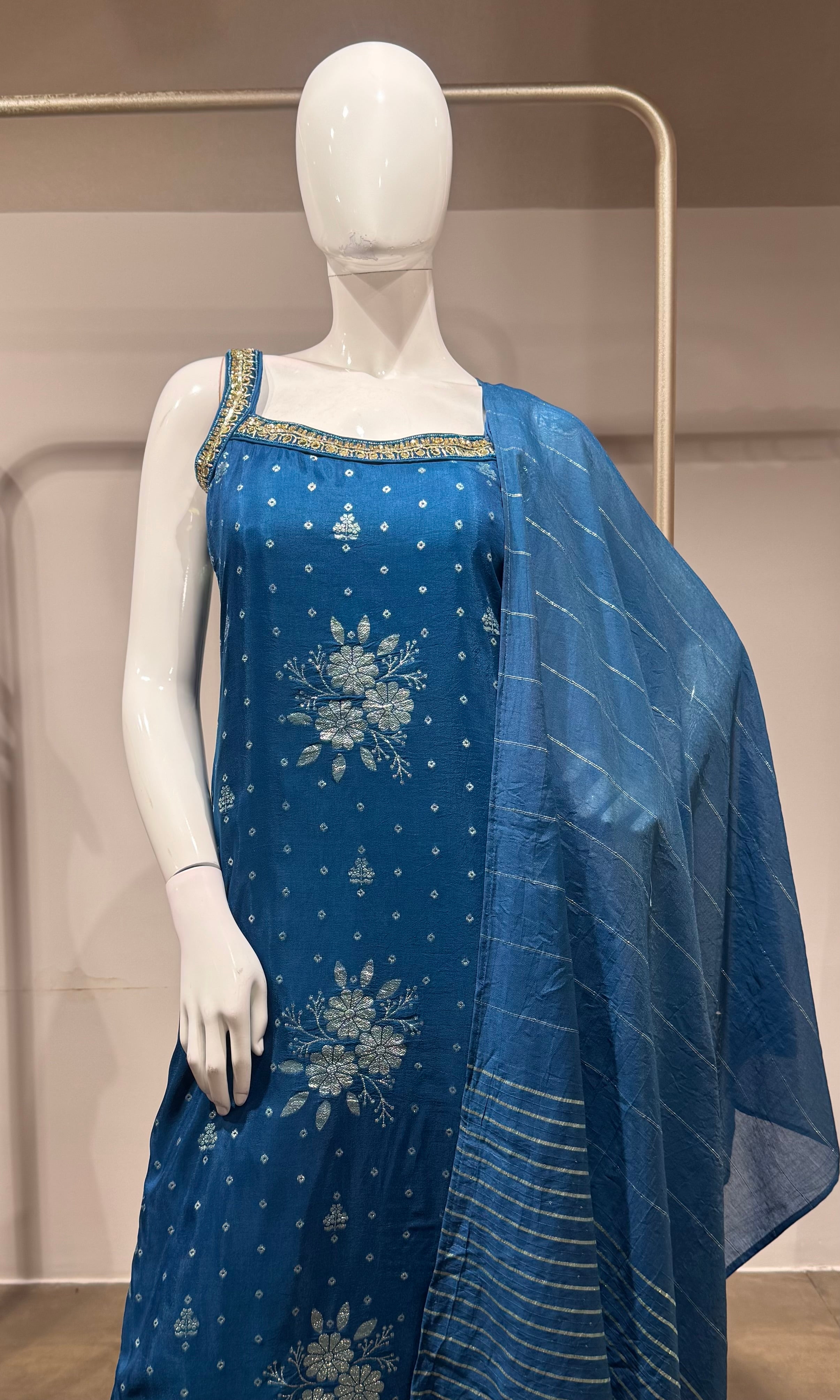 Blue golden floral kurta set
