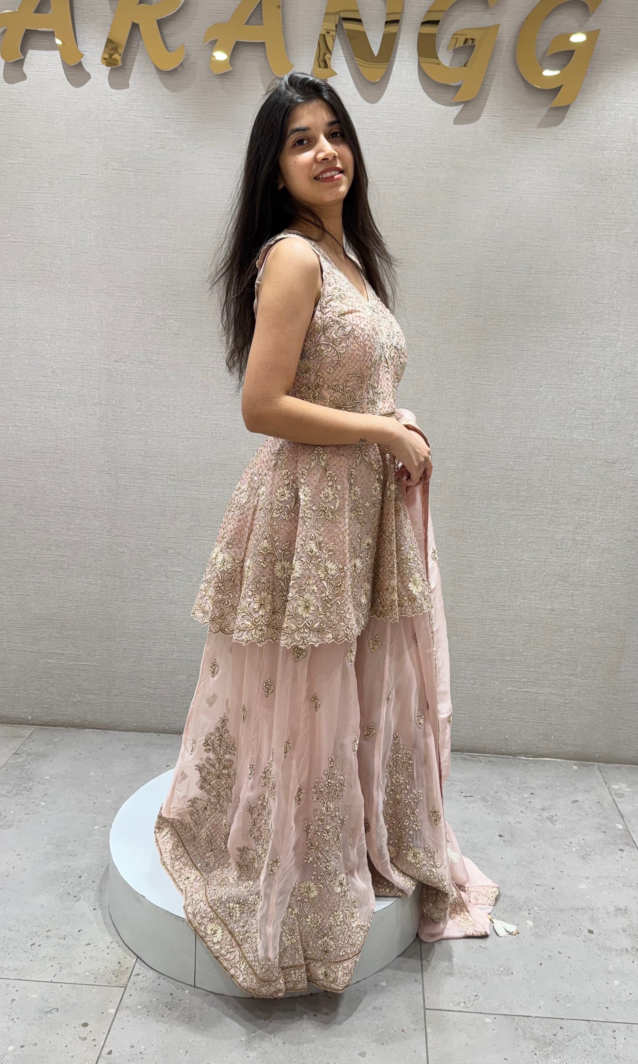 PEACH Embroidered Peplum PALAZZO Set