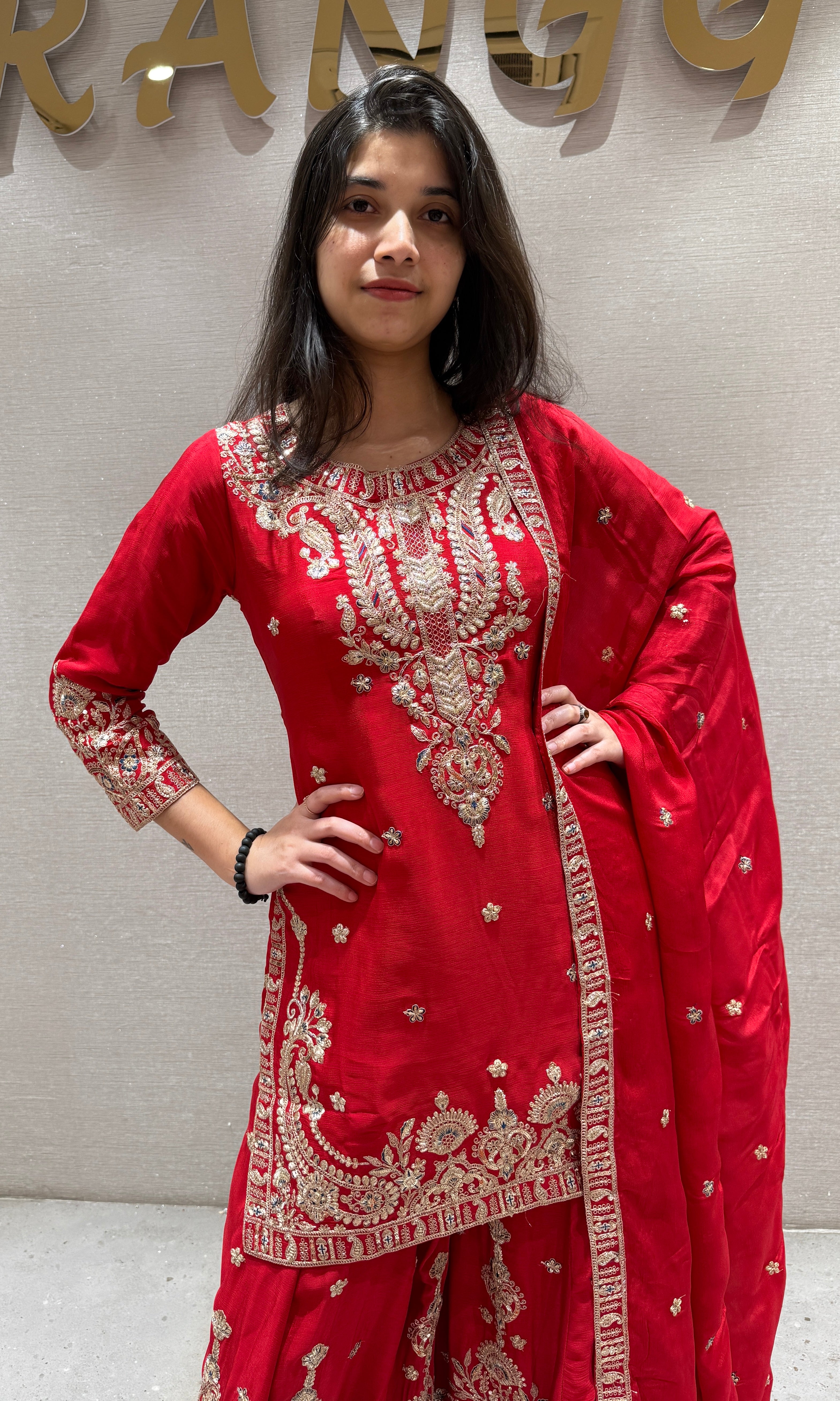 Royal Red embroidered Sharara Set