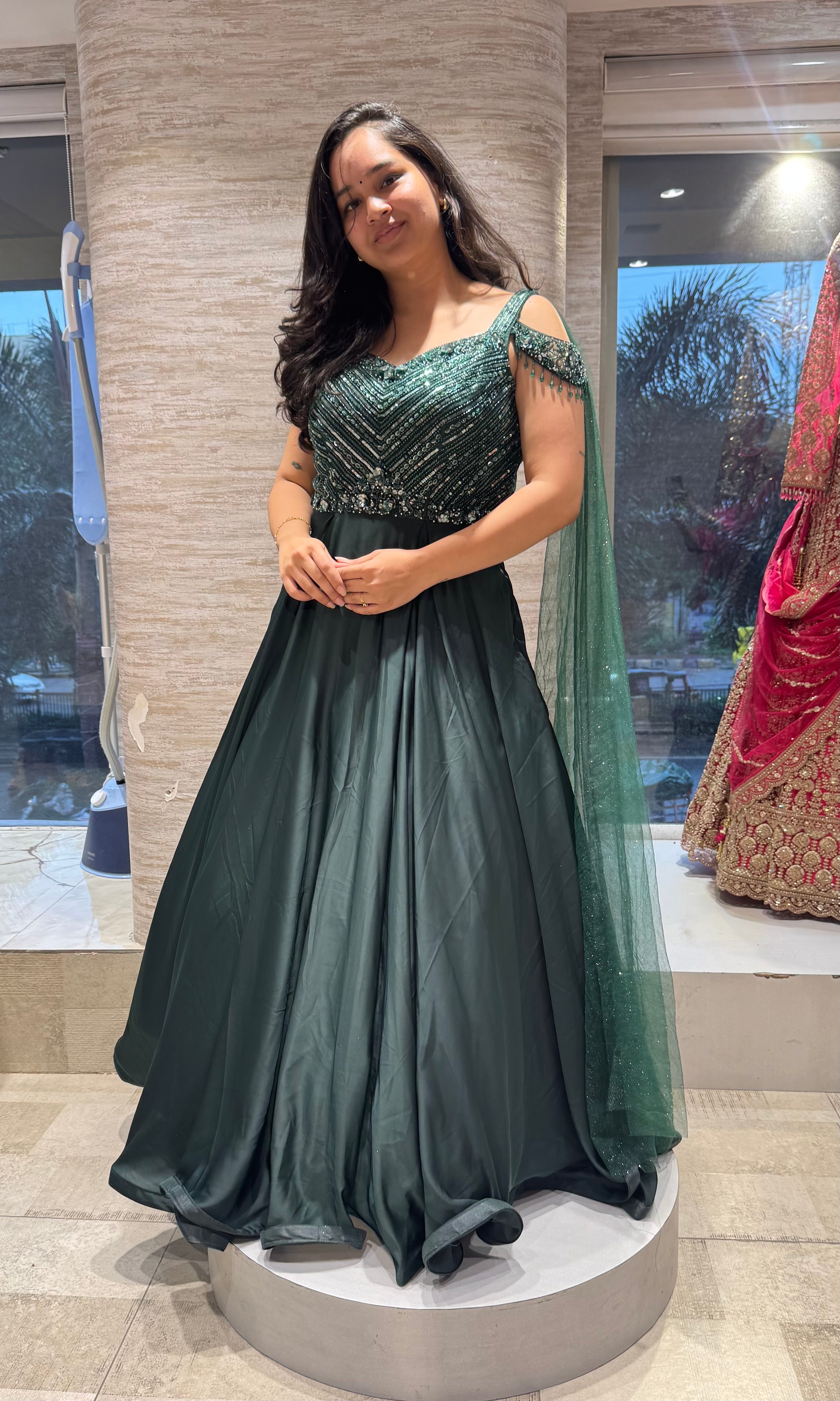 Bottel Green Beaded Bodice Lehenga choli