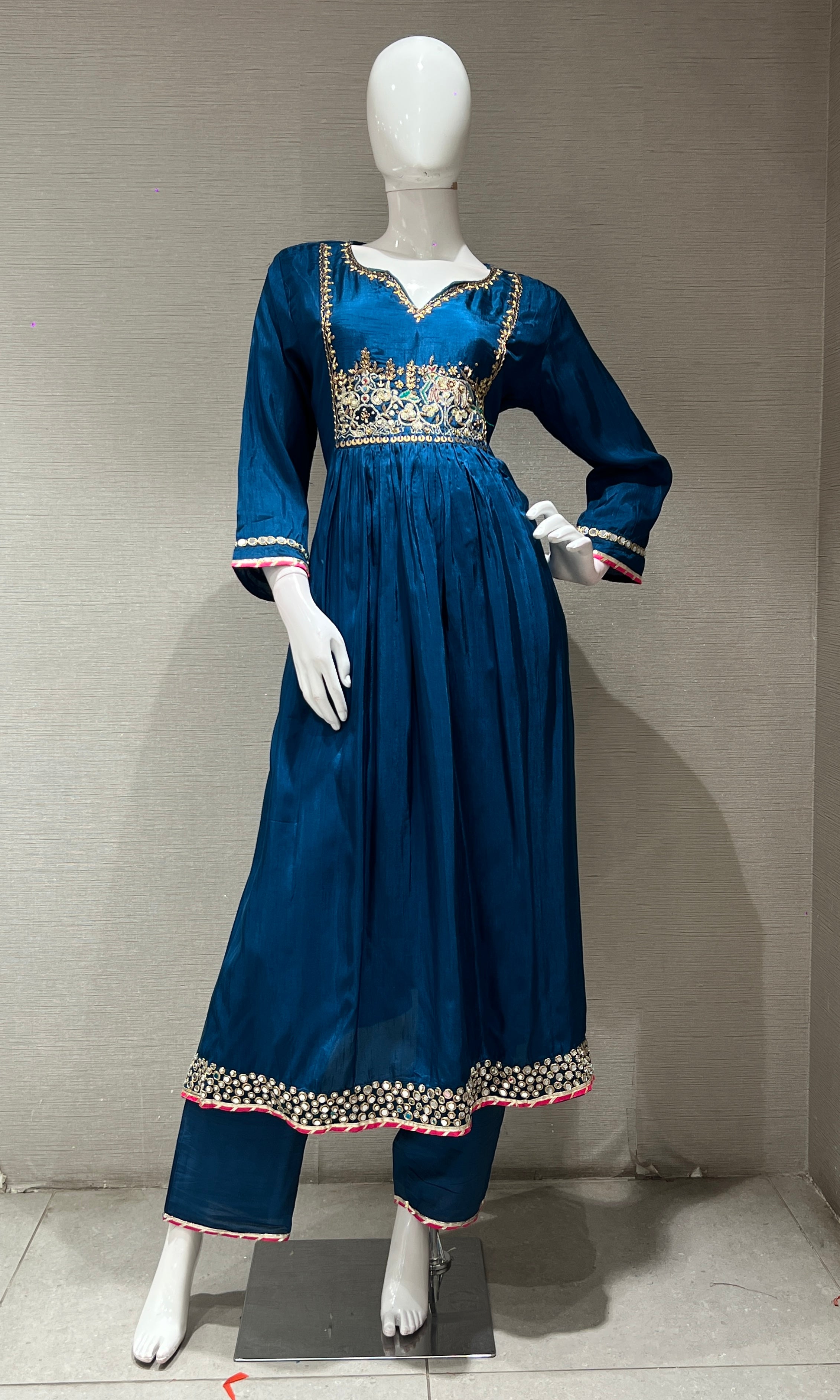 Blue golden embroidered kurta set