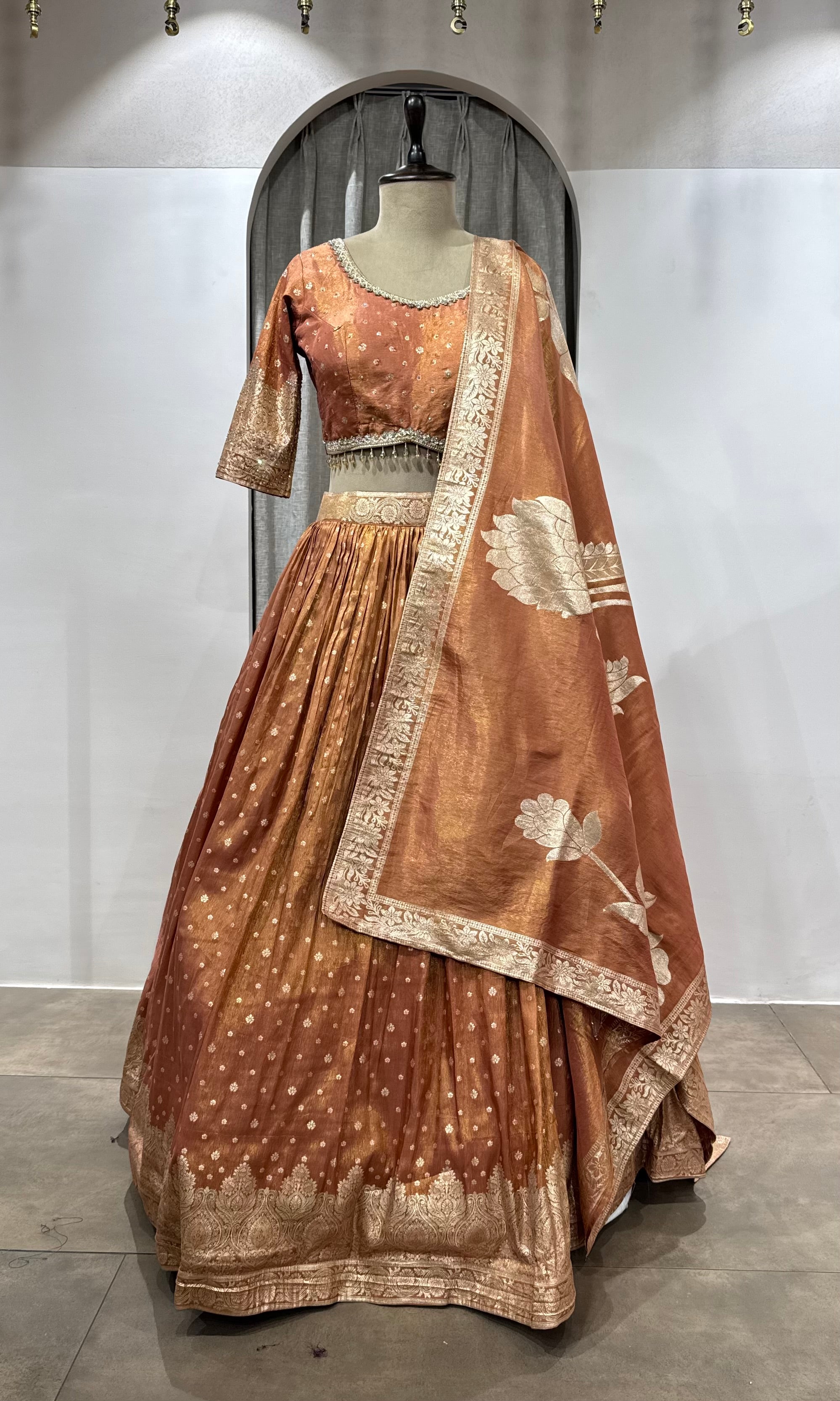 Rust Shimmer Lehenga Set with dupatta