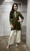 Mehandi green Mandarin Collar Cord Set