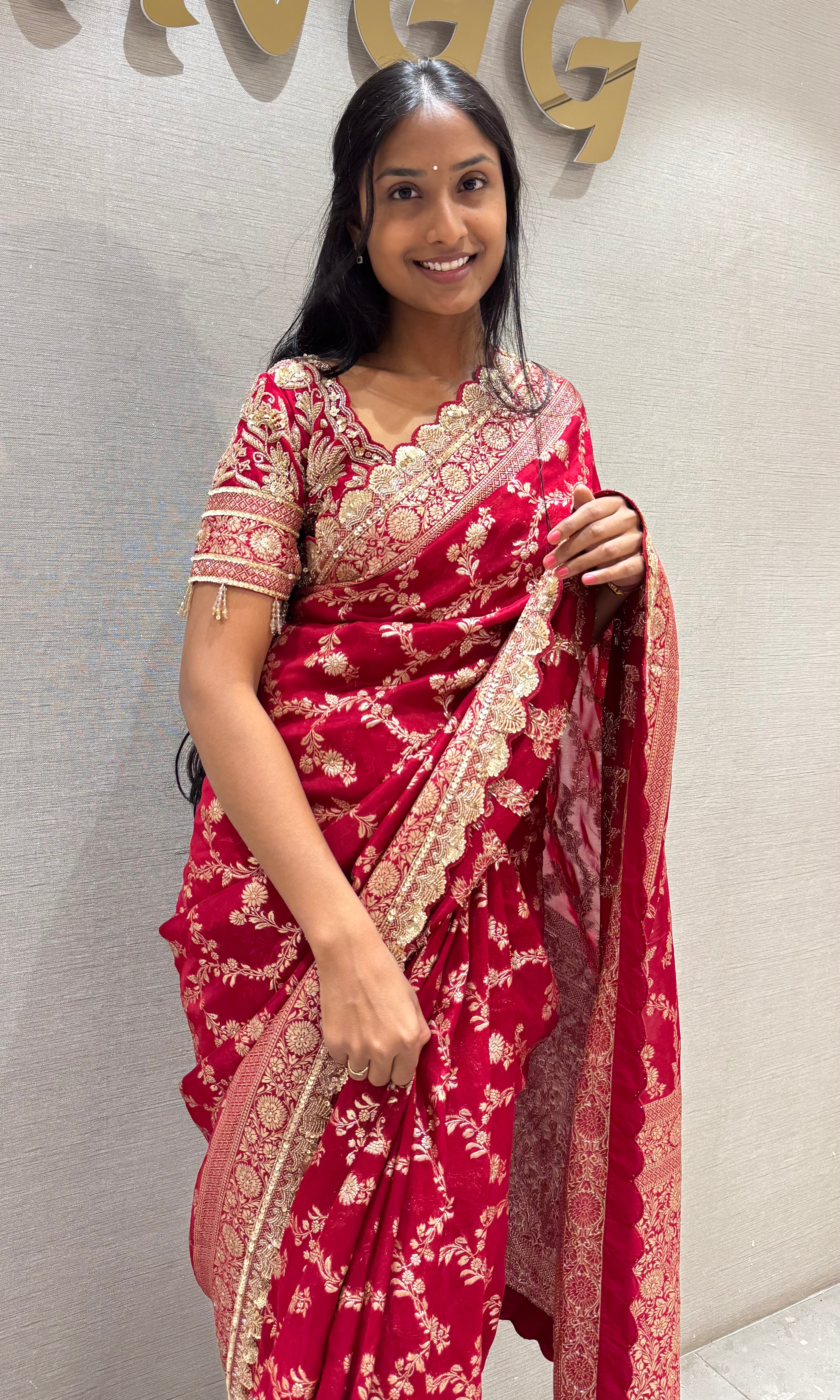 Radiant Red Embroidered Saree with embellished blouse
