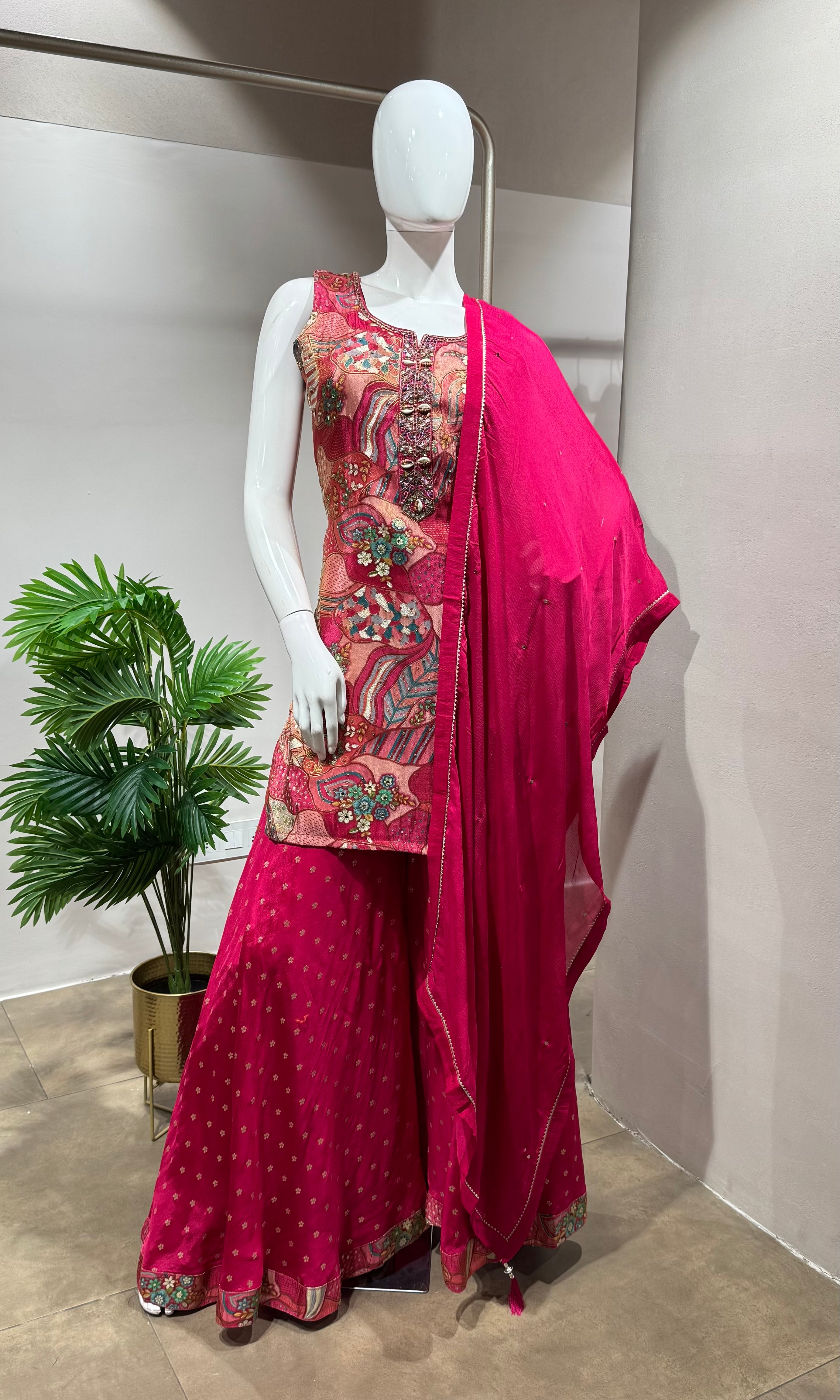 pink with floral sharara set