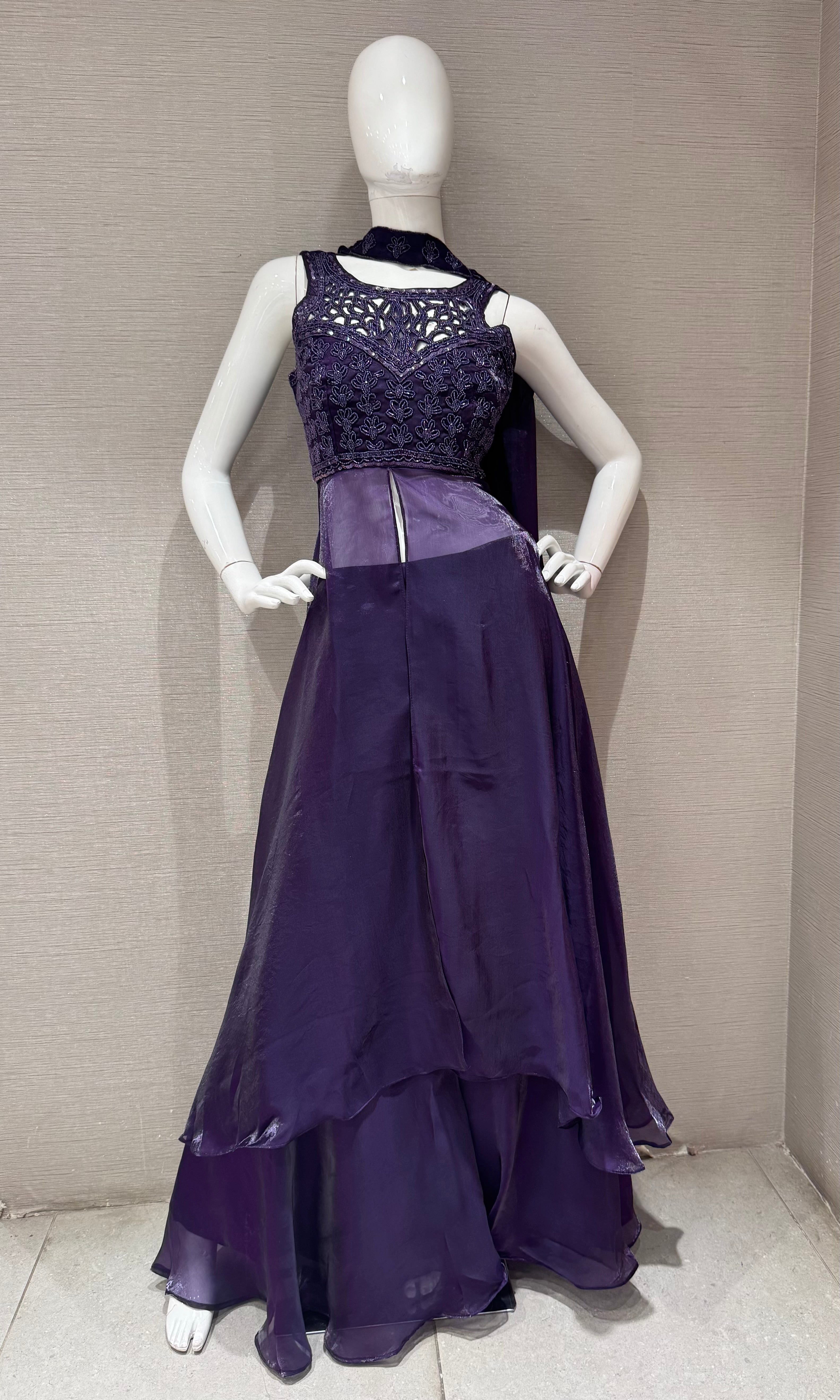 Deep Purple Lace Embroidered Palazzo set